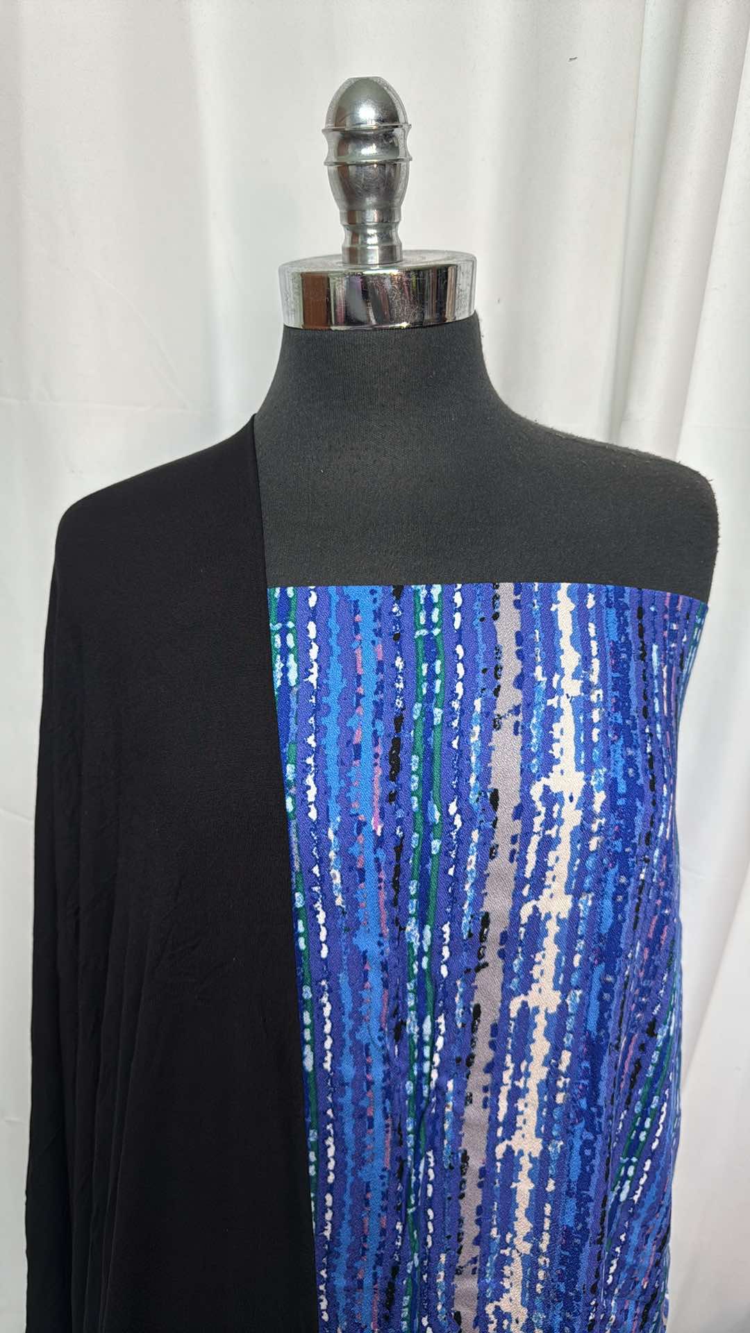BLACK/BLUE VERTICAL STRIPE BUNDLE : 2YD Black Modal Spandex & 2YD Blue Vertical Stripe Rayon Woven : A27204