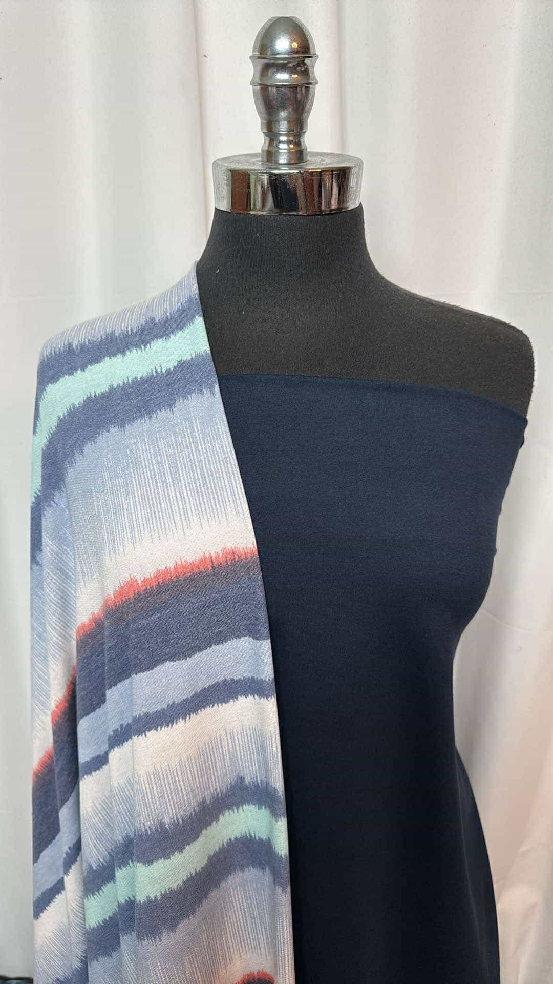 NAVY/VARIEGATED STRIPE BUNDLE : 1YD Navy Peached PF & 2YD Variegated Stripe PRS FT : A26897