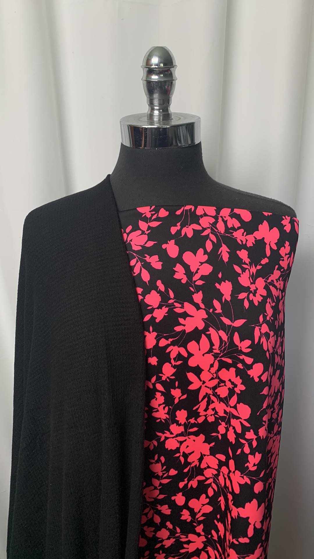 BLACK/PINK FLORAL BUNDLE : 2YD Black/Pink Floral Scuba & 2YD Black Brushed Waffle : A1468