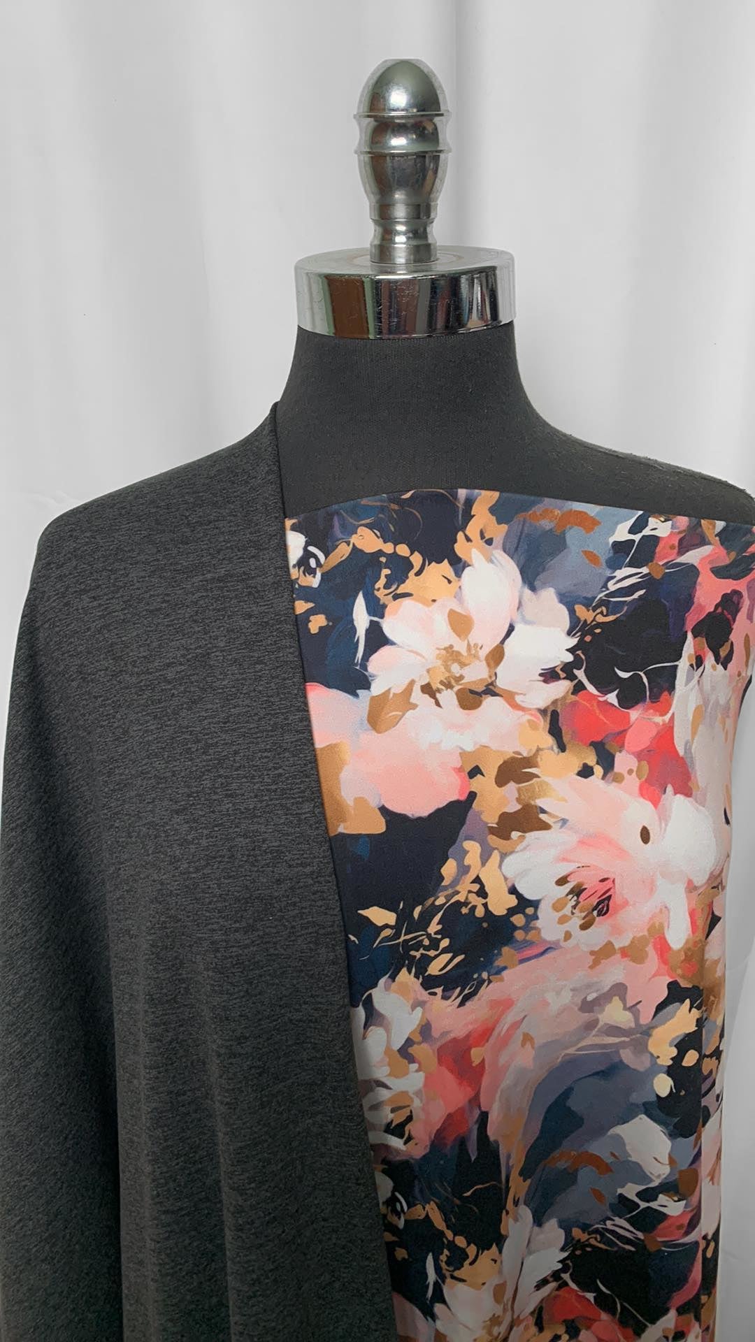 CHARCOAL/FLORAL BUNDLE : 1YD Charcoal 2-Tone Peached PF & 1YD Floral Peached PF : A2111