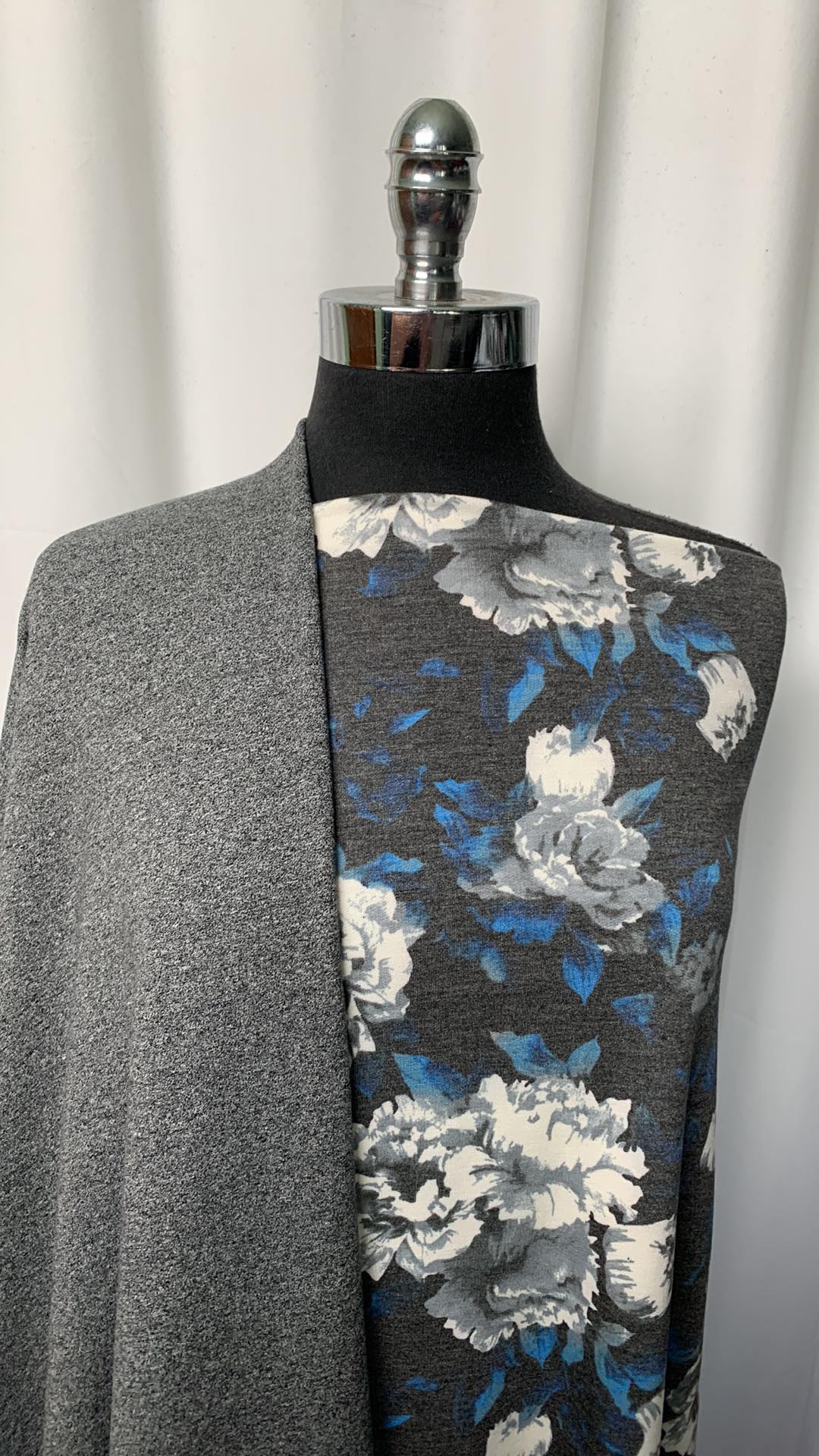 GREY/BLUE-GREY FLORAL BUNDLE : 2YD Grey Organic C/S FT & 2YD Blue/Grey Floral PRS FT : A1770