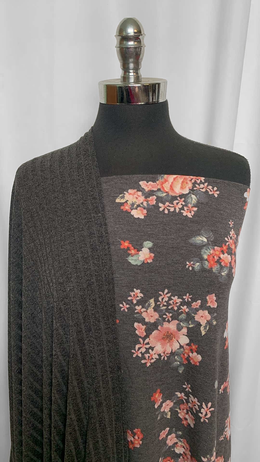 CHARCOAL FLORAL BUNDLE : 1YD Charcoal Floral PRS FT & 3YD Charcoal SK : A25948