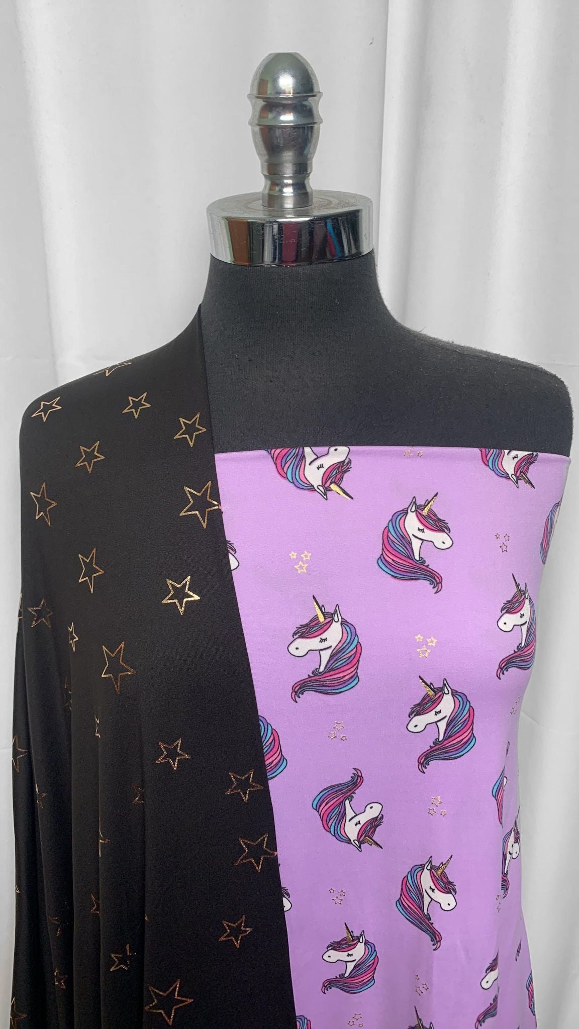LILAC UNICORN/STAR BUNDLE : 2YD Black/Gold Foil Star DBP & 2YD Lilac Unicorn DBP : A25515