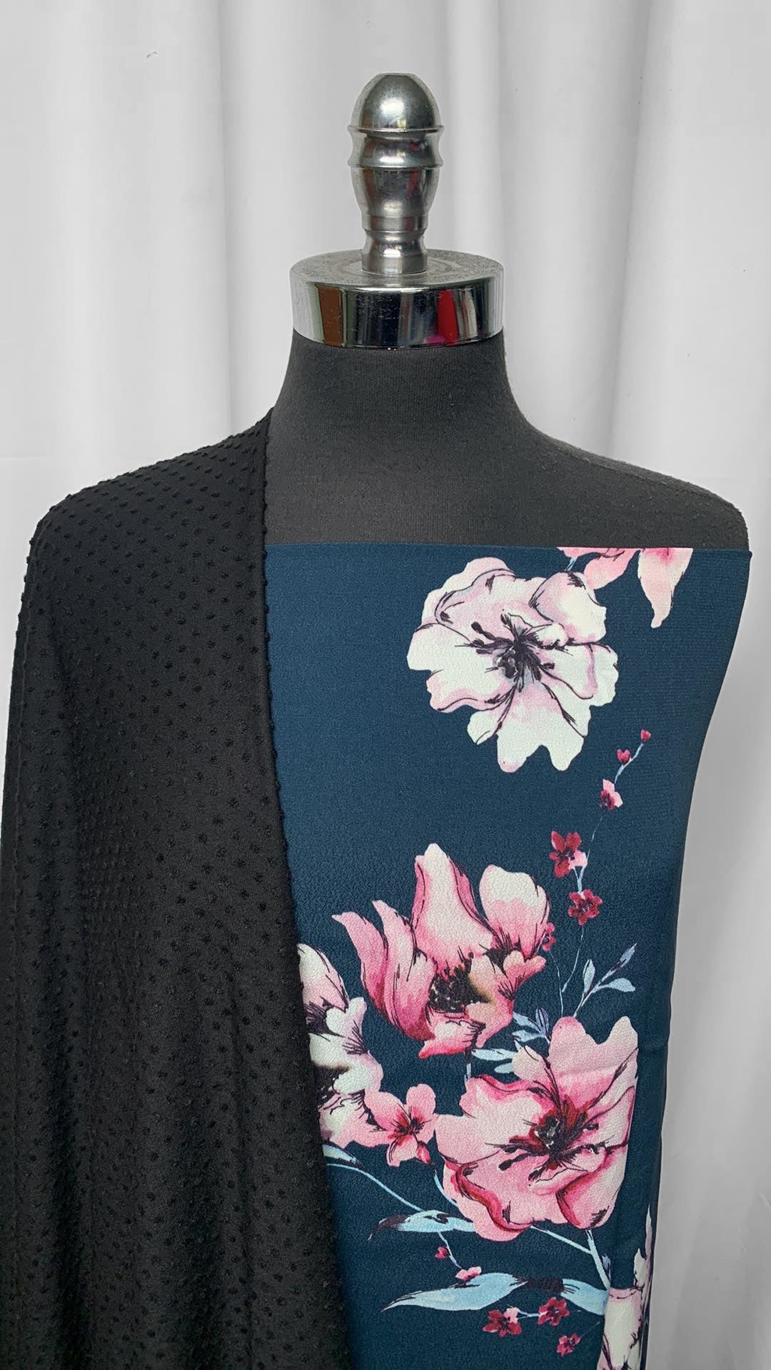 TEAL FLORAL/BLACK DOT BUNDLE : 2YD Teal Floral Rayon Woven & 2YD Black Swiss Dot : A25387