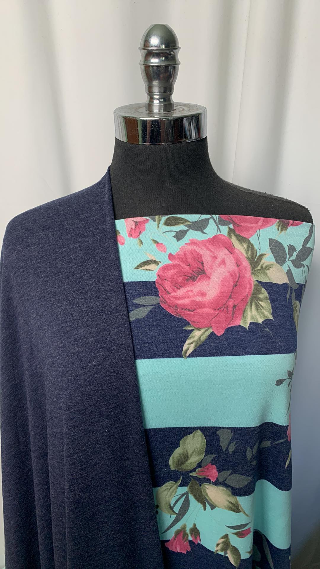 NAVY/FLORAL STRIPE BUNDLE : 2YD Floral Stripe PRS FT & 2YD Heathered Navy PRS FT : A1948