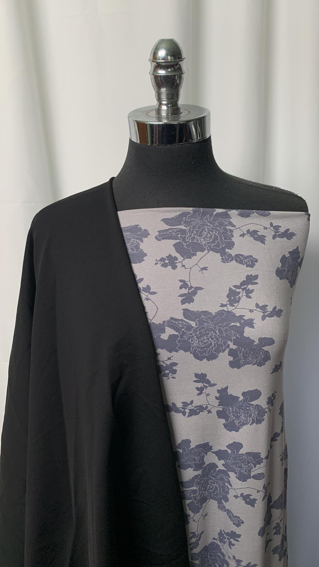 FLORAL SILHOUETTES BUNDLE : 2YD Black Nylon Ponte & 2YD Floral Bamboo : A1503