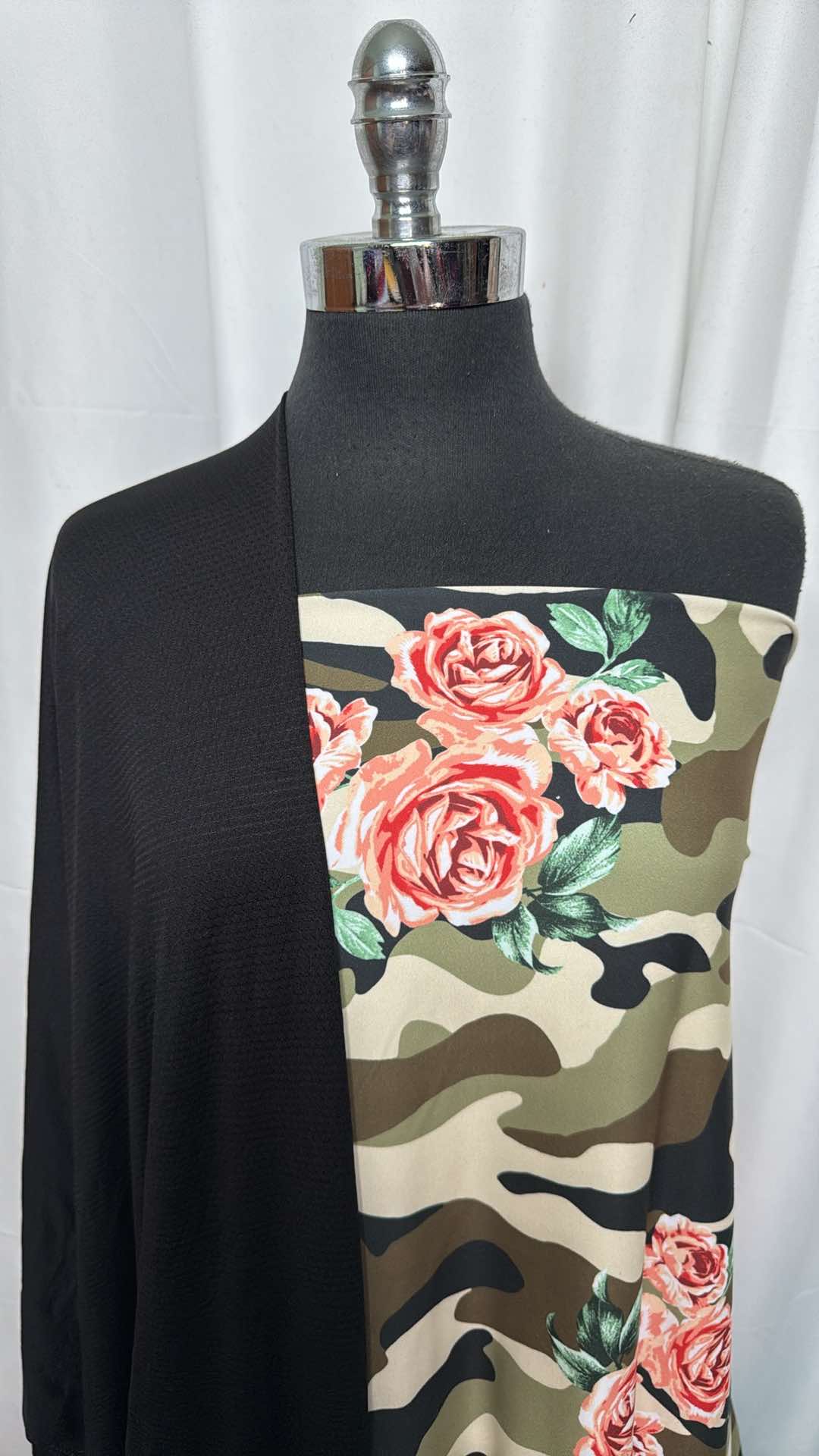 BLACK/CAMO FLORAL BUNDLE : 2YD Camo/Floral Single-Brushed PF & 2YD Black PF Mesh : A27301