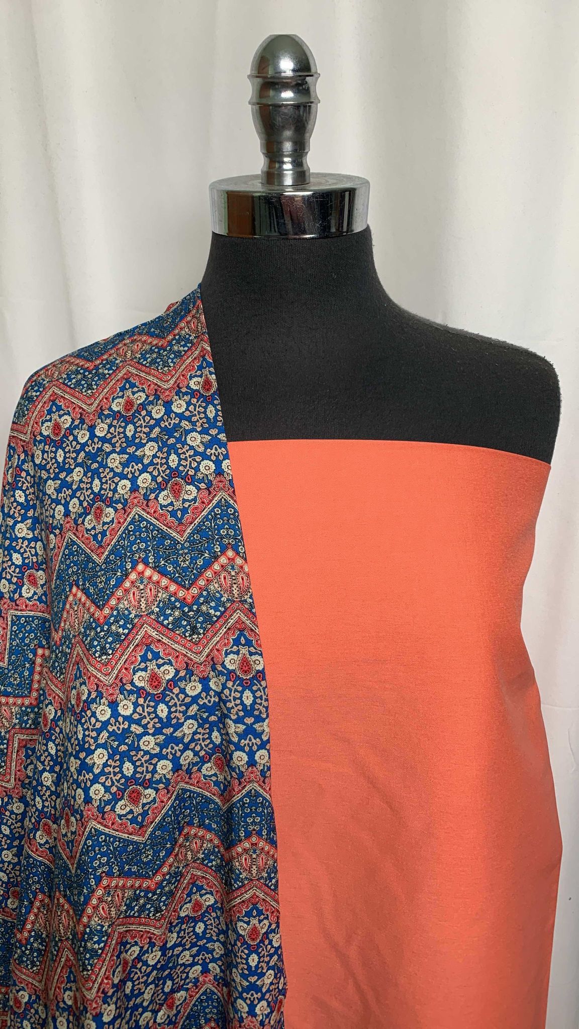 CORAL/BLUE CHEVRON BUNDLE : 2YD Coral/Blue Chevron Rayon Challis & 2YD Coral Millennium : A25677