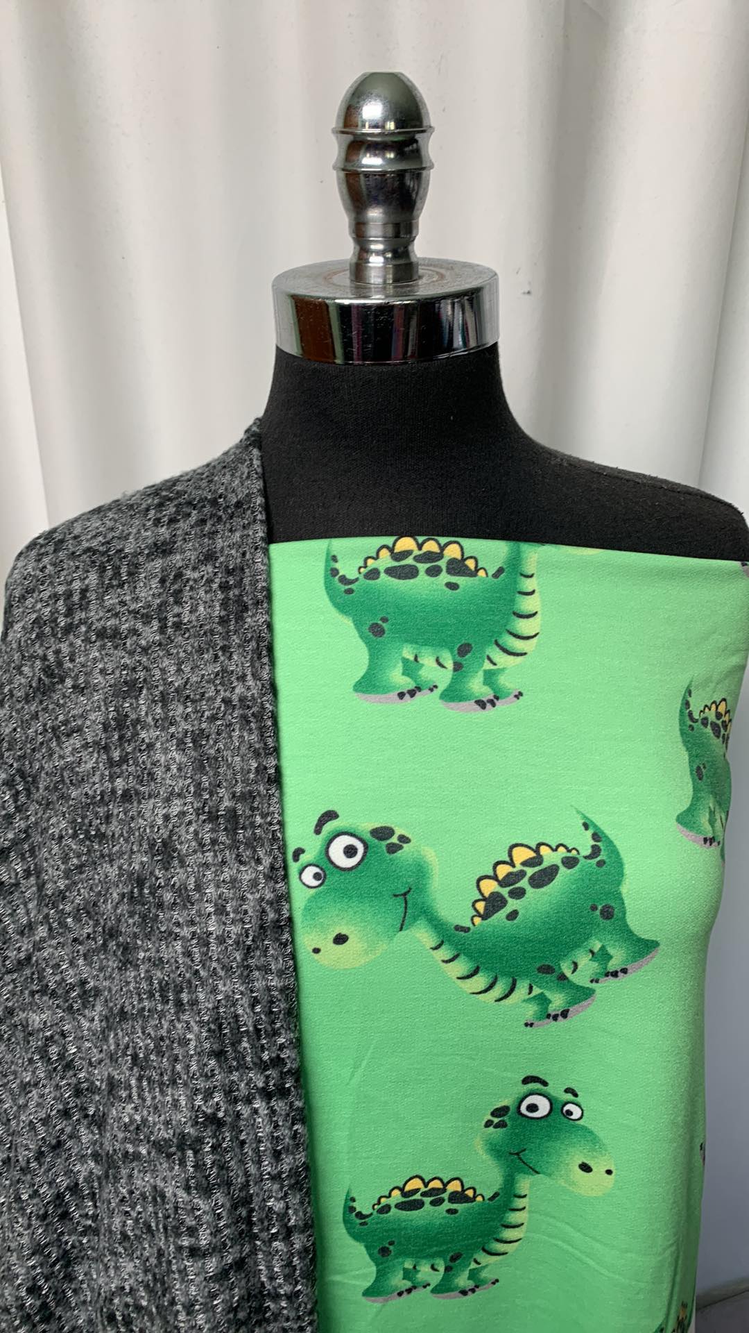 GREEN DINOS BUNDLE : 1YD Green Dinos FT & 2YD Black 2-Tone Brushed Waffle : A1667