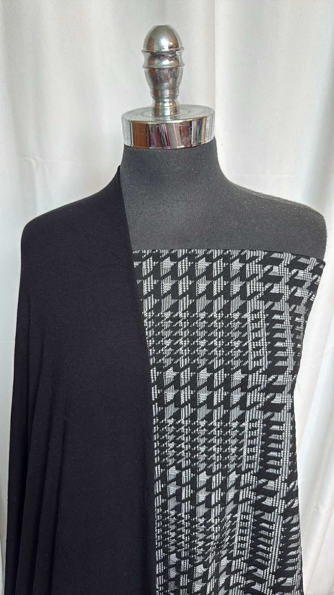 BLACK/GREY GEO BUNDLE : 3YD Geo Jacquard DK Bonded to Poly Lining & 3YD Black Modal/Spandex : A28619