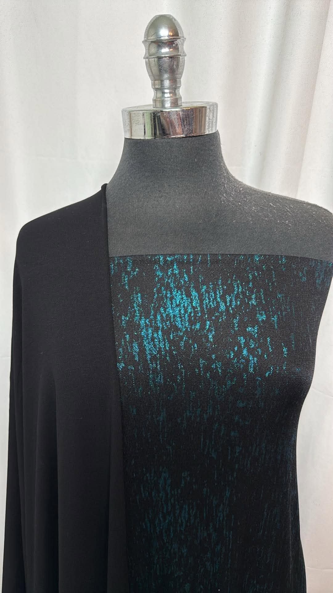 BLACK/TEAL FOIL BUNDLE : 2YD Black w/Teal Foil P/S (ITY Weight) & 2YD Black Modal : A31109