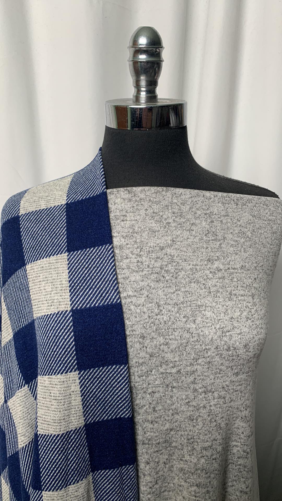 GREY/BLUE PLAID BUNDLE : 2YD Blue/Grey Plaid Hacci SK & 2YD Heather Grey Brushed Hacci SK : A1919