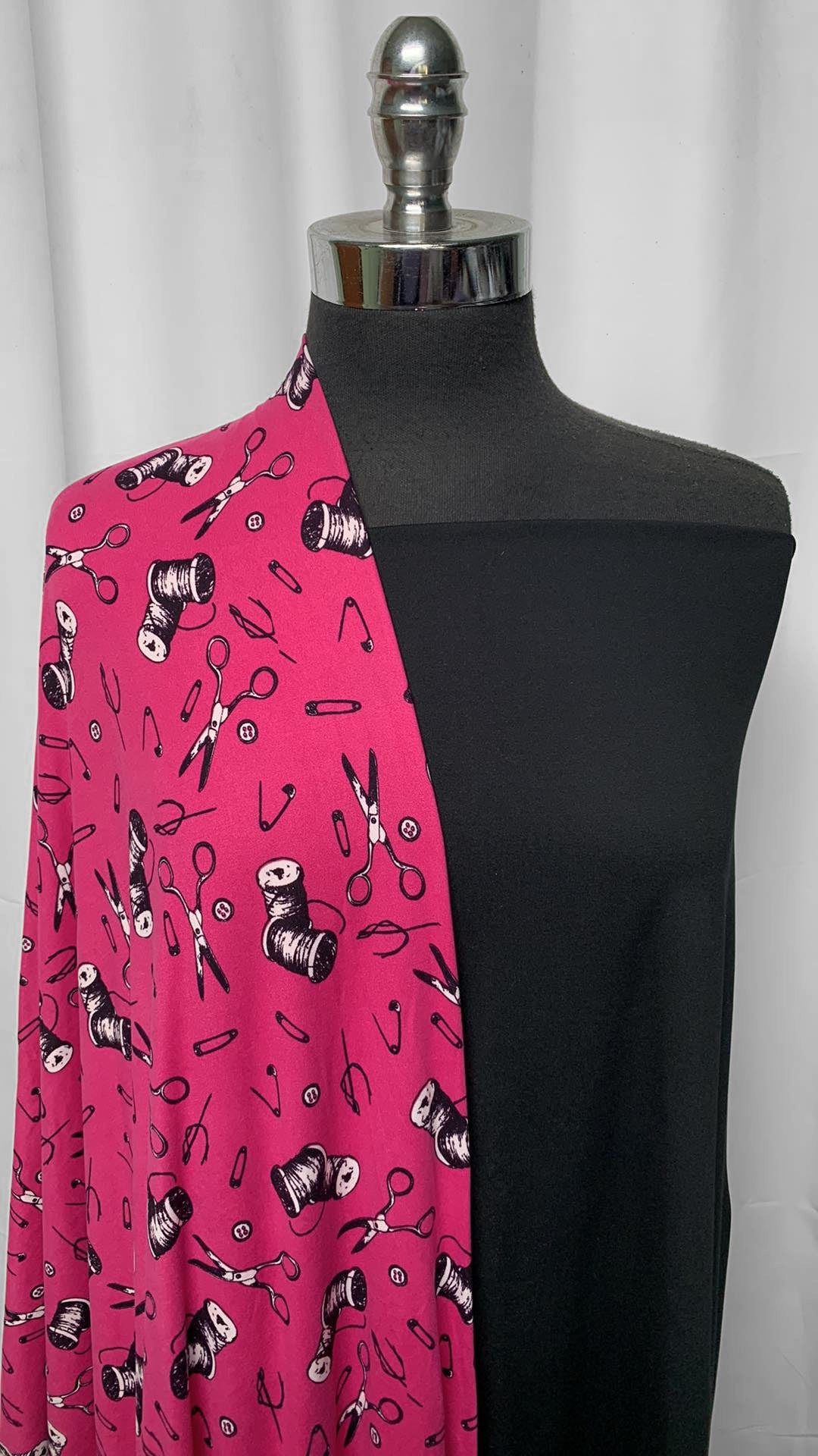 BLACK/PINK SEWING BUNDLE : 2YD Black Peached PF & 3.5YD Pink/Black Sewing DBP : A25312