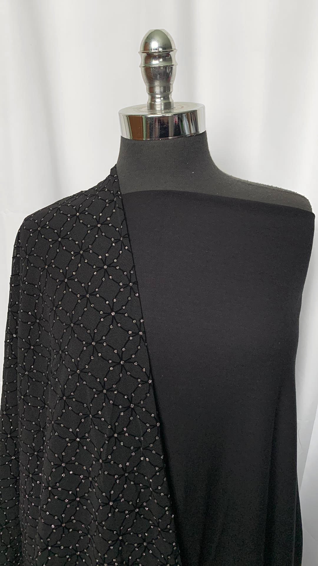 GLITTER & FLOCK BUNDLE : 2YD Black Pima Cotton & 1.5YD Black Stretch Mesh w/ Flocking & Glitter : A0954