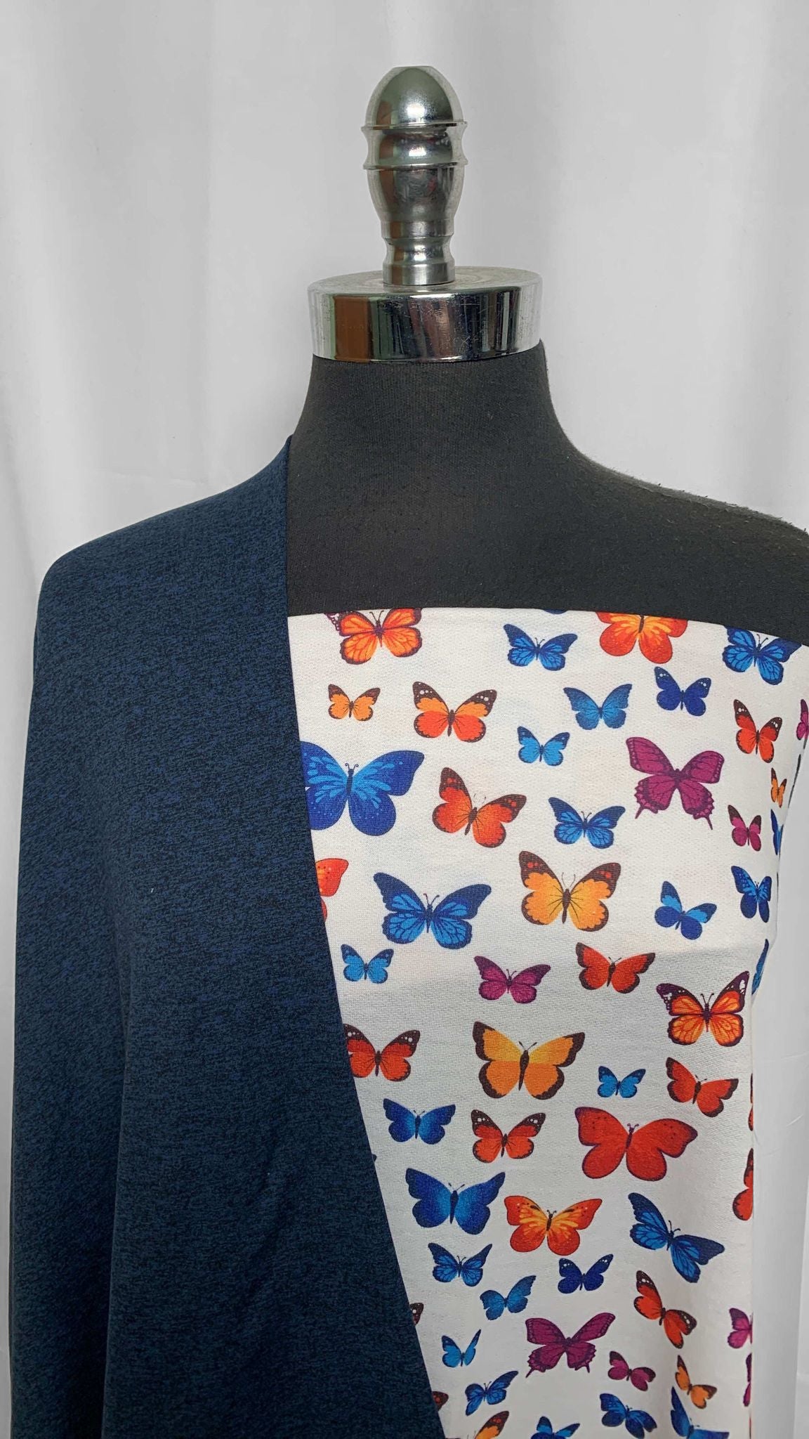 NAVY/BLACK BUTTERFLIES BUNDLE : 1YD Navy/Black Mid-Weight Peached PF & 1YD Butterfly PRS FT : A25683