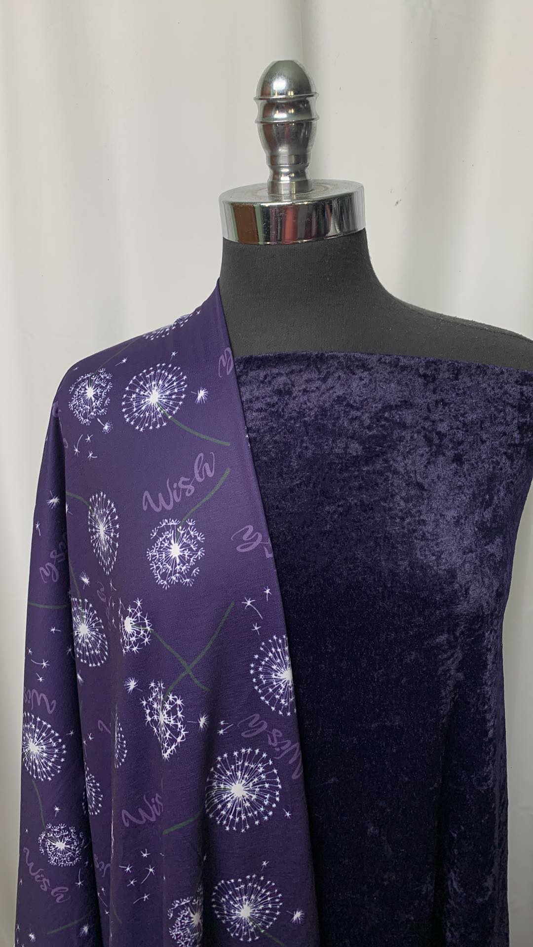 NAVY WISH BUNDLE : 2YD Navy Crushed Stretch Velvet & 2YD Wish PRS FT : A1606