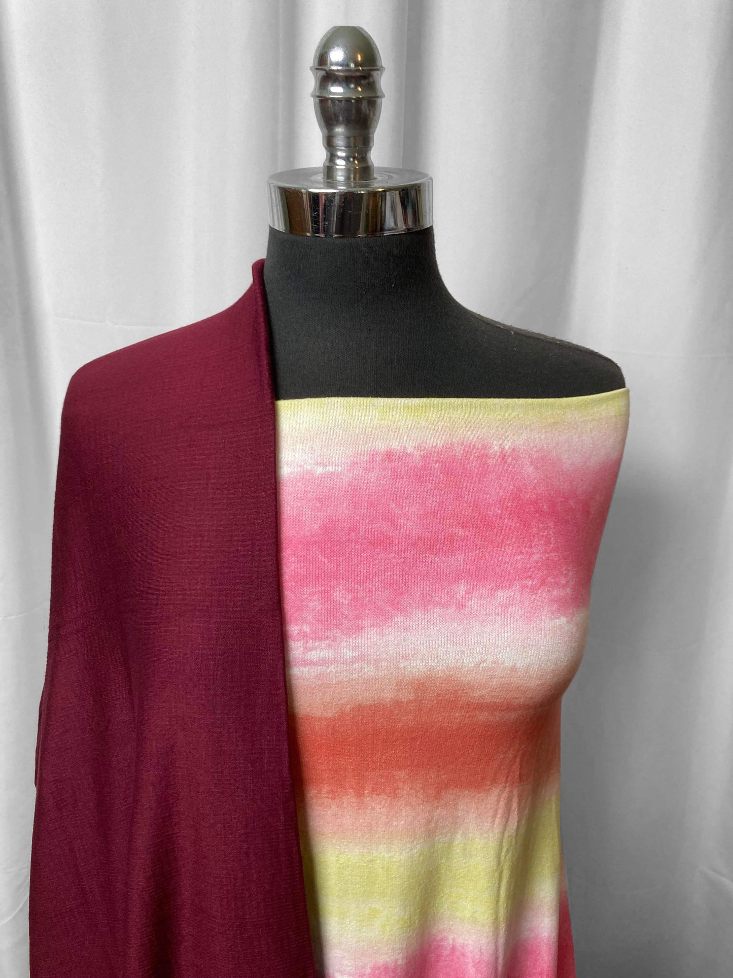 BURGUNDY/SUNSET STRIPE BUNDLE : 2YD Sunset Stripe Oakley SK & 2YD Burgundy Knit Gauze : A24955