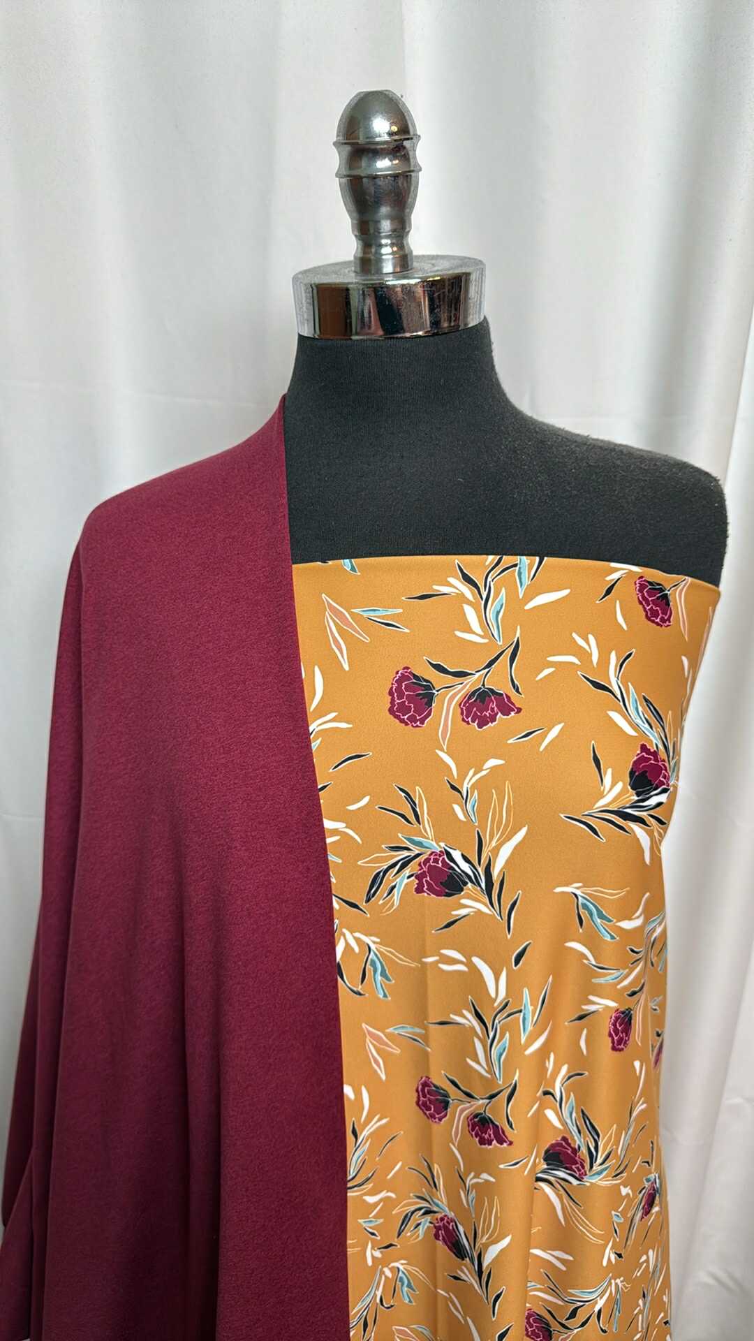 BURGUNDY/MUSTARD FLORAL BUNDLE : 2YD Burgundy Peached PF & 2YD Mustard Floral Yoga PF : A27540