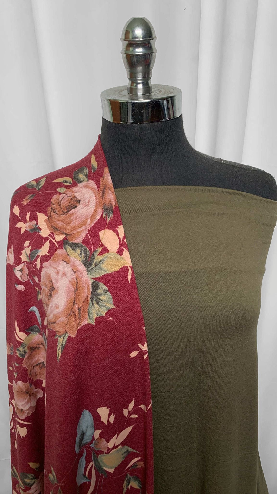 OLIVE/BURGUNDY FLORAL BUNDLE : 1YD Olive Featherweight PF & 2YD Burgundy Floral PRS FT : A25593
