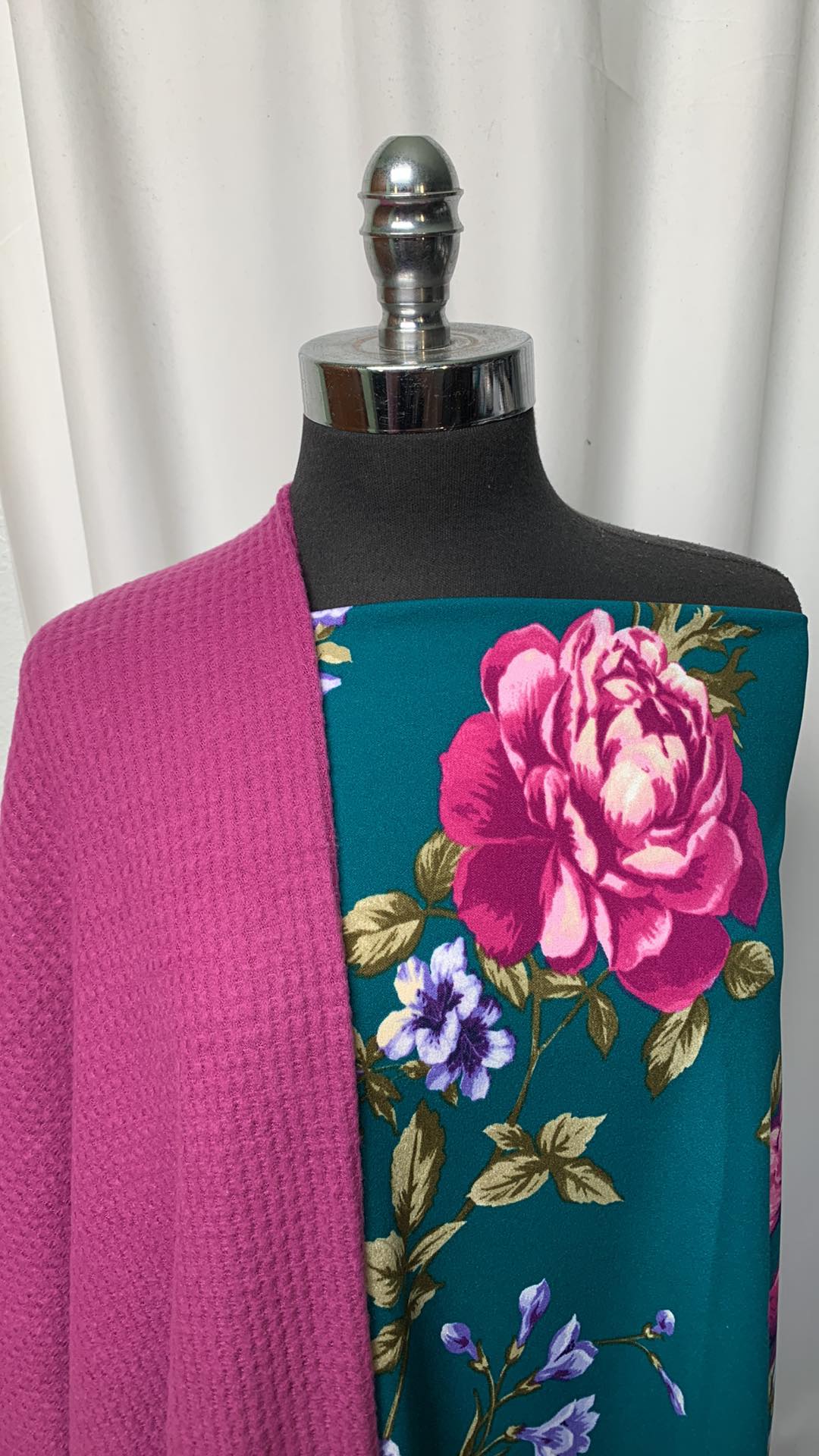 FUCHSIA WAFFLE/FLORAL BUNDLE : 2YD Fuchsia Brushed Waffle & 1YD Floral Crepe Scuba : A1733