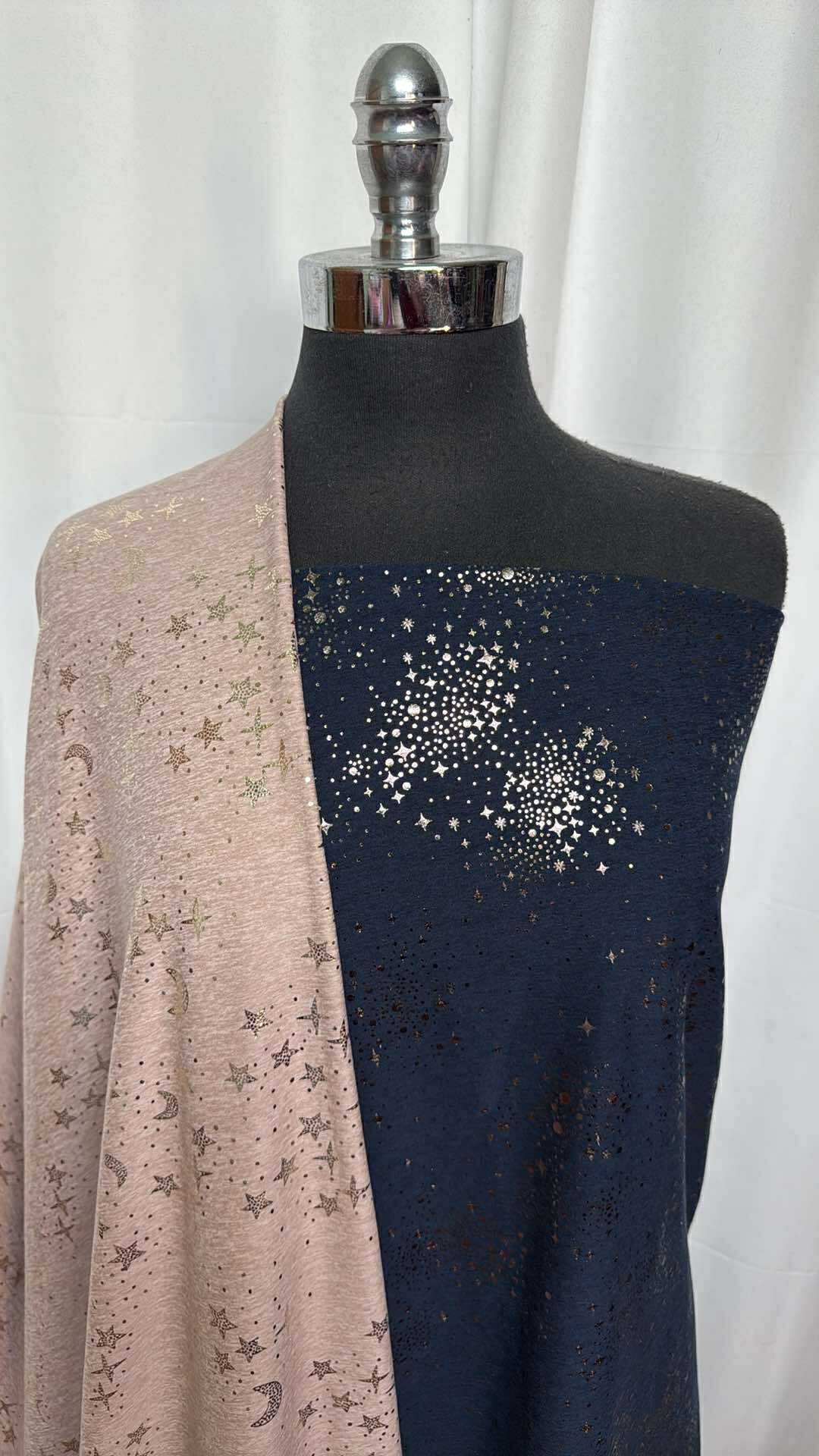 FOIL CELESTIAL BUNDLE : 1YD Navy Celestial Foil Peached PF & 1.5YD Taupe Celestial Foil Peached PF : A27413