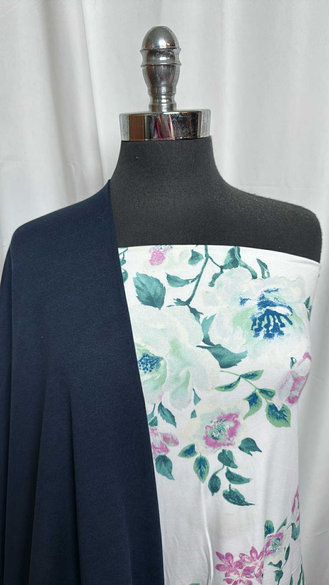 IVORY FLORAL/NAVY PEACHED BUNDLE : 2YD Double Brushed Poly & 2YD Navy Peached PF : A28956