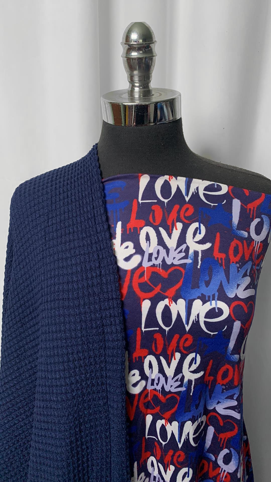 PUCKER/LOVE BUNDLE : 1.5YD Red, White, Blue Love DBP & 2YD Navy Pucker Waffle : A2309