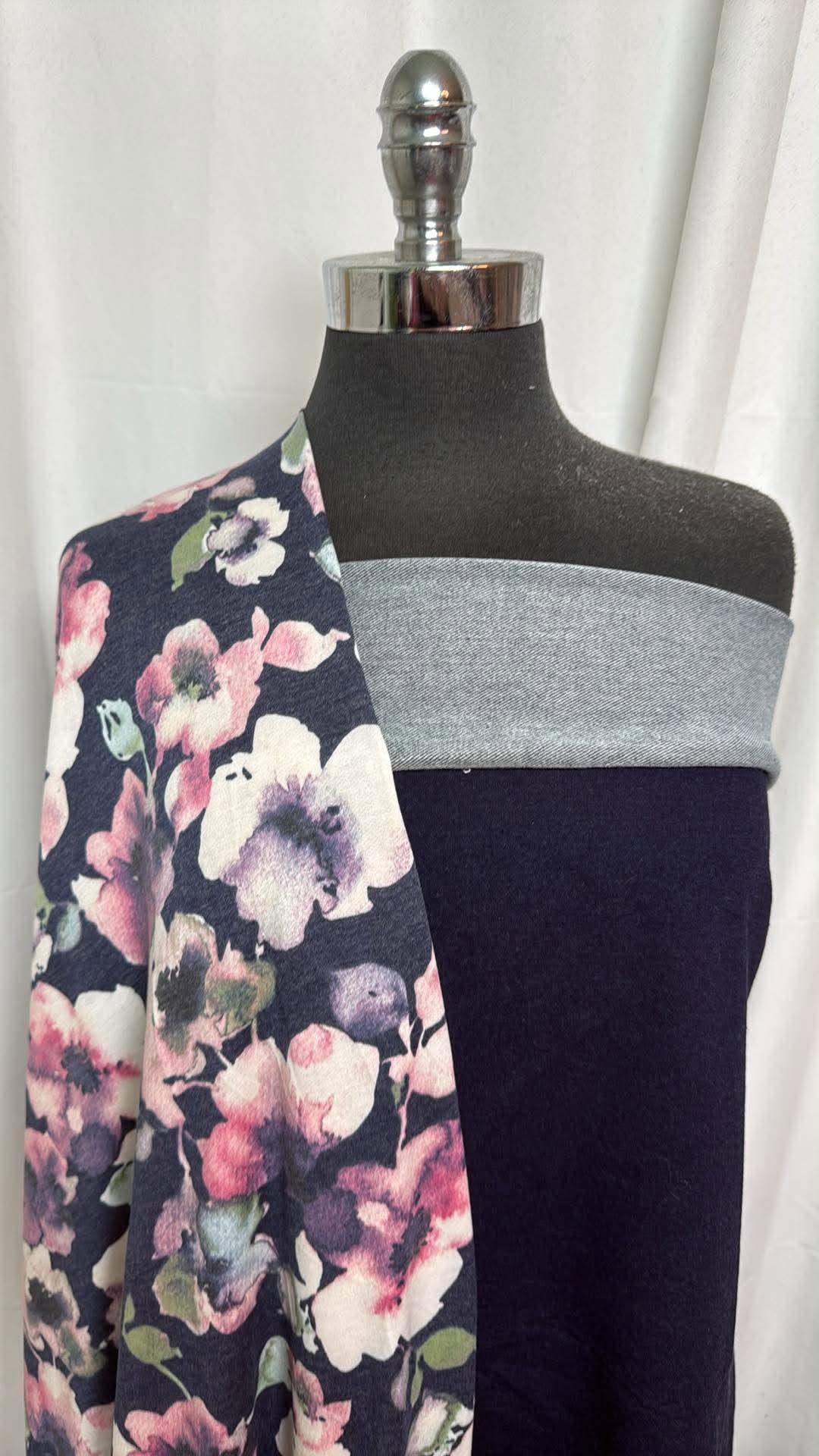 NAVY "DENIM"/FLORAL BUNDLE : 1YD Navy "Denim" C/S FT & 2YD Floral PRS FT : A30641