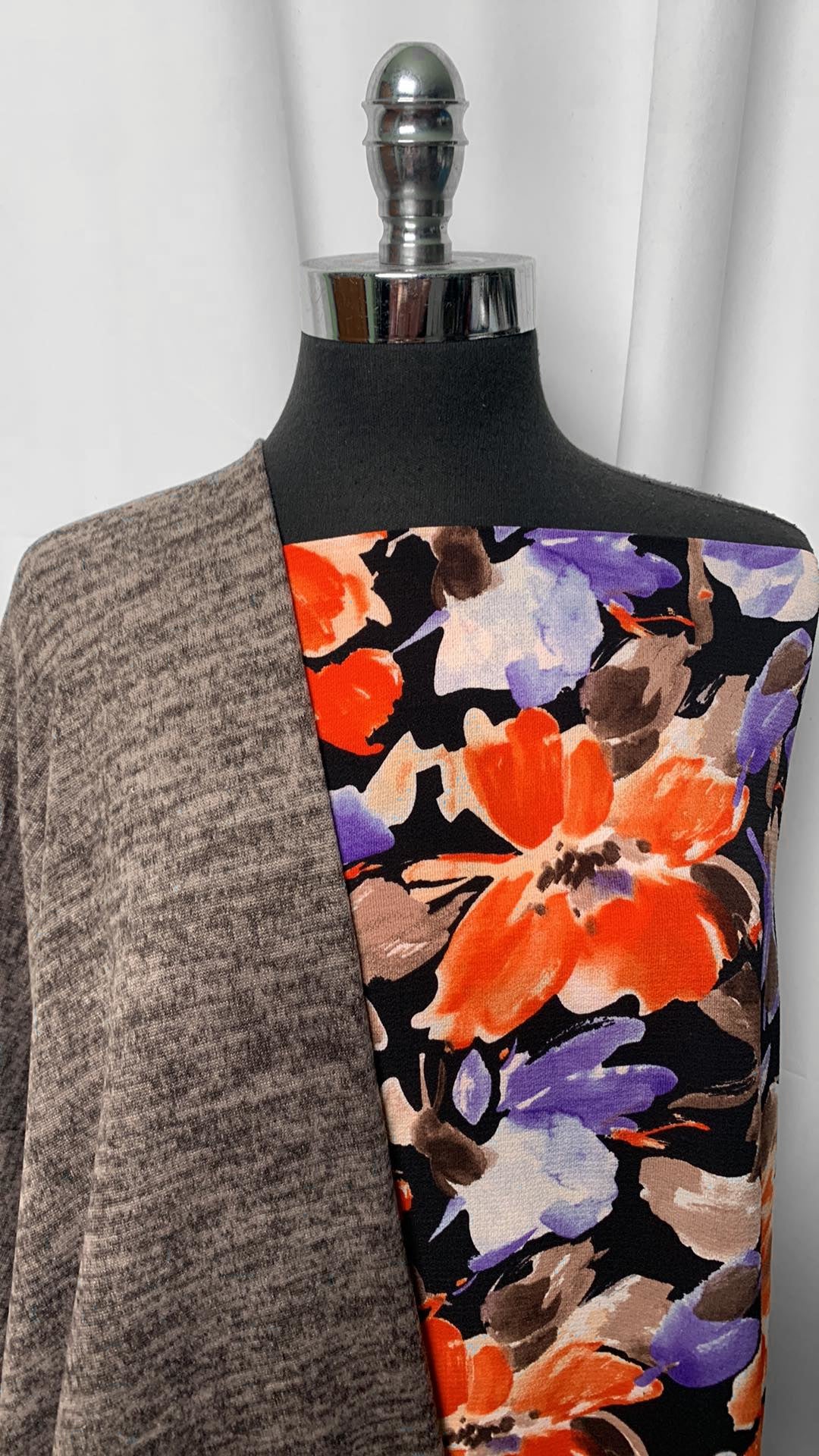 MOCHA/FLORAL BUNDLE : 2YD Floral Bubble Crepe & 2YD Mocha Brushed Hacci SK : A2216