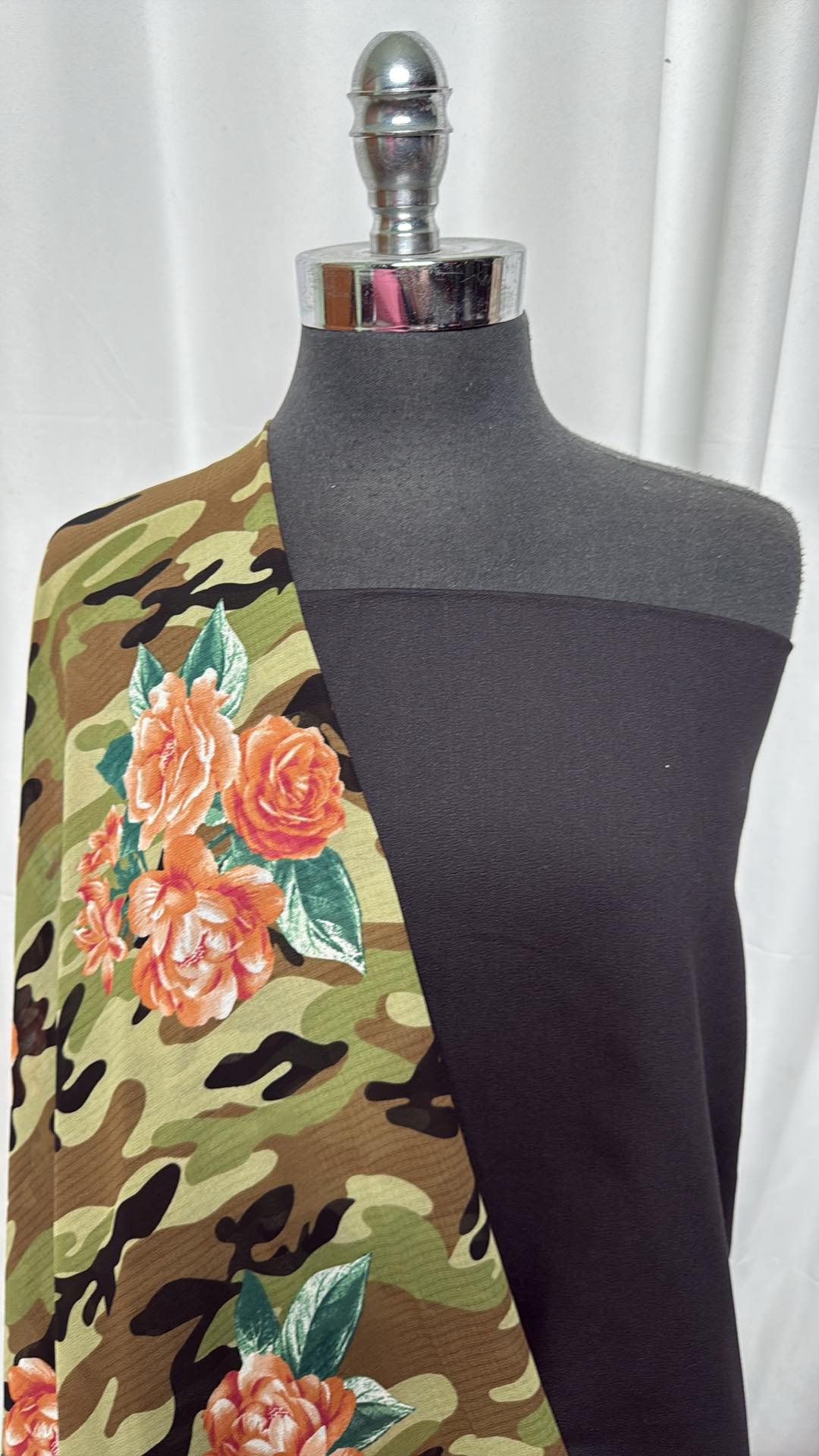BLACK/CAMO FLORAL BUNDLE : 2YD Black Stretch Twill & 2YD Camo/Floral Chiffon : A27106