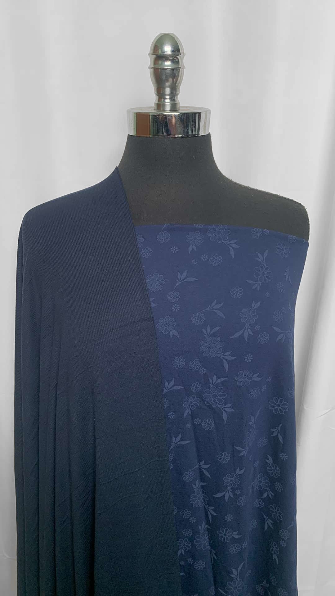 NAVY/FLORAL BURNOUT BUNDLE : 1+YD Floral PRS Burnout & 2YD Navy Modal/Spandex Rib : A25906