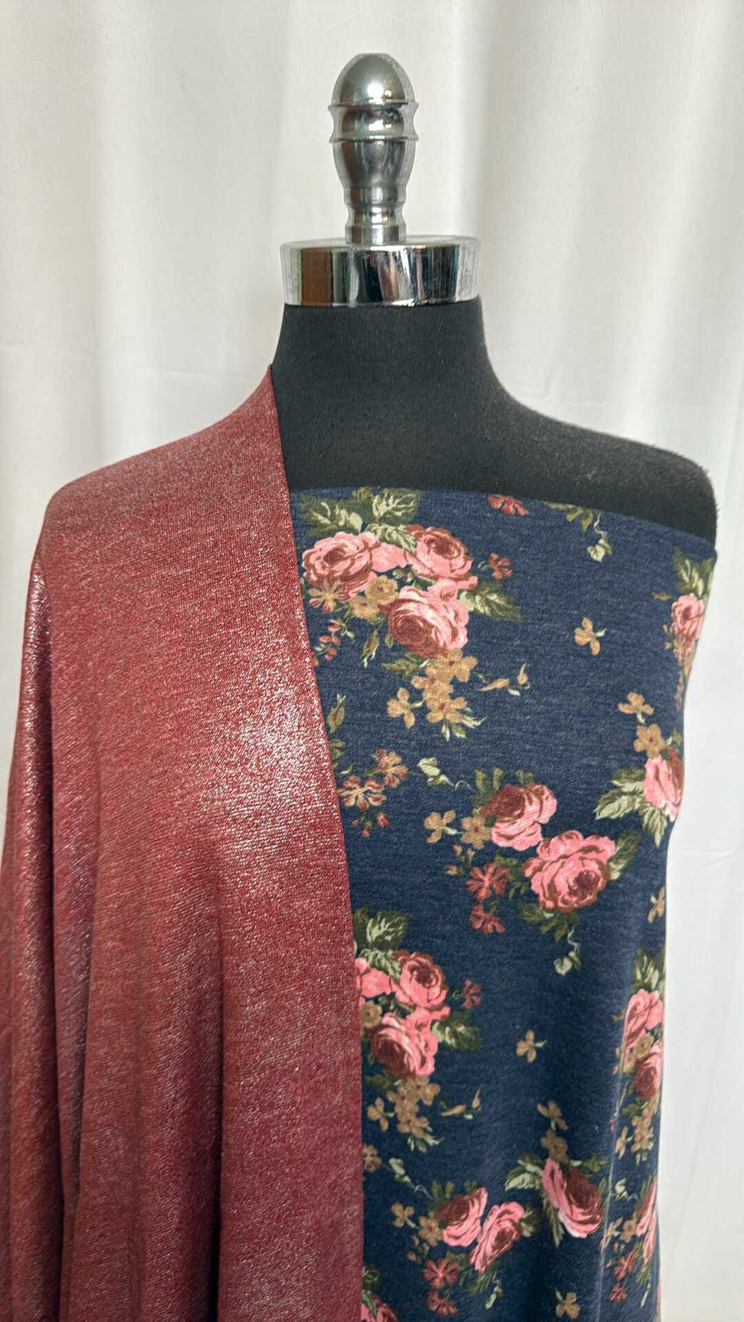 FOIL/NAVY FLORAL BUNDLE : 2YD Marsala Foil Hacci SK & 2YD Navy Floral PRS FT : A29275
