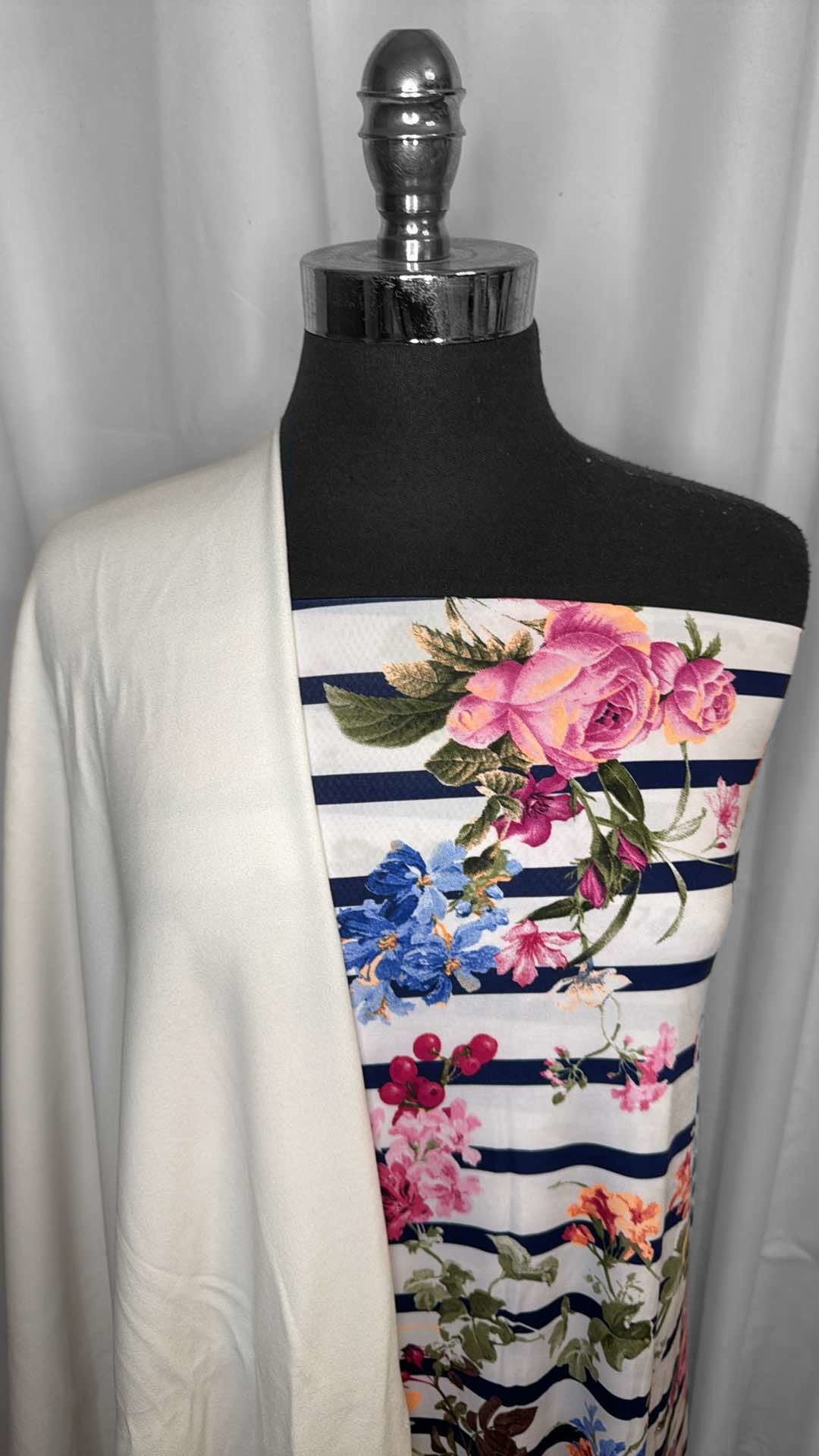 IVORY/FLORAL STRIPE BUNDLE : 2YD Floral/Stripe Venezia & 2YD Ivory Crepe Scuba : A26680