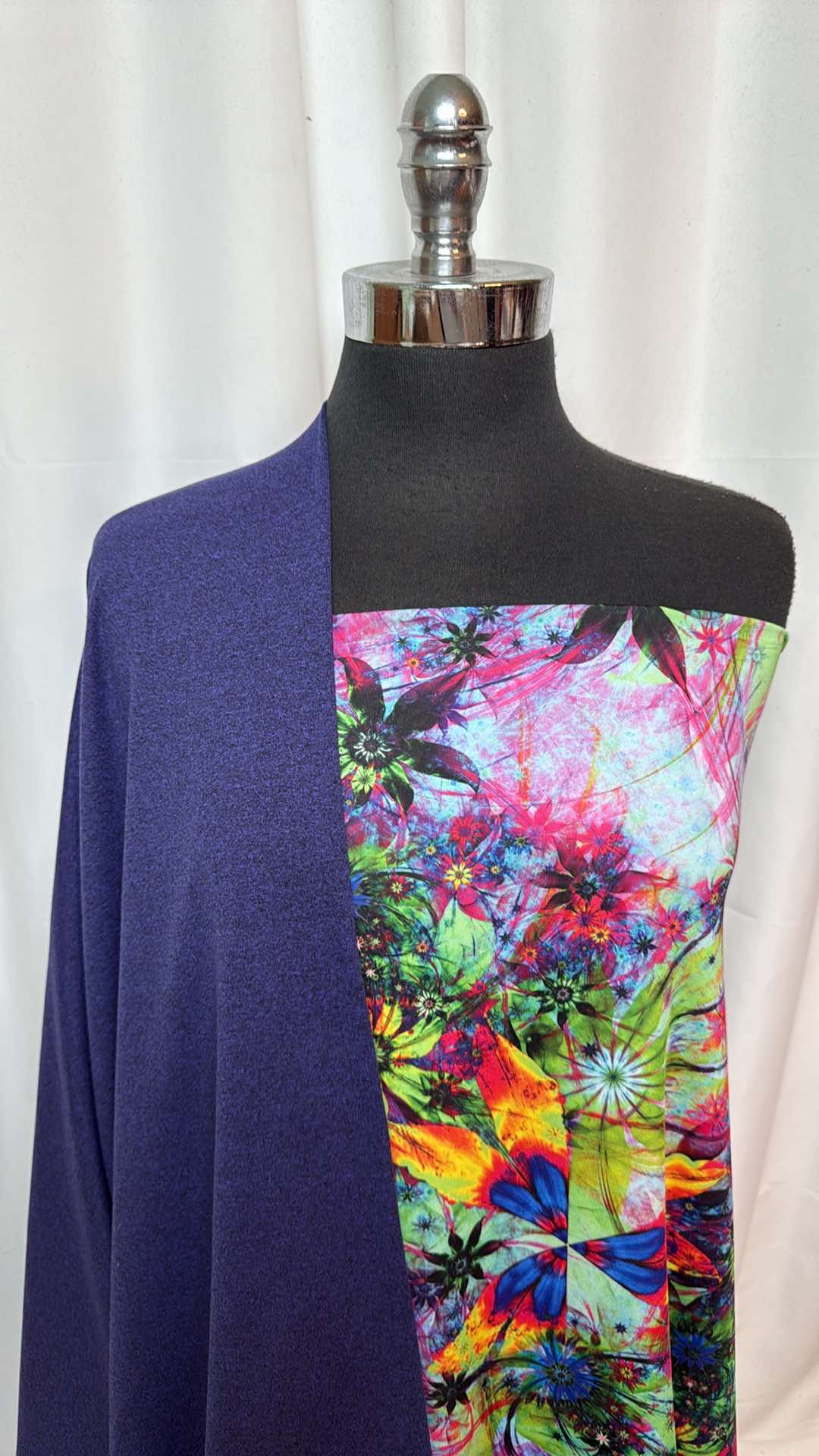 INDIGO/BRIGHT FLORAL BUNDLE : 2.5YD Bright Floral Yoga PF & 1YD Heathered Indigo Mid-Weight Peached PF : A26806
