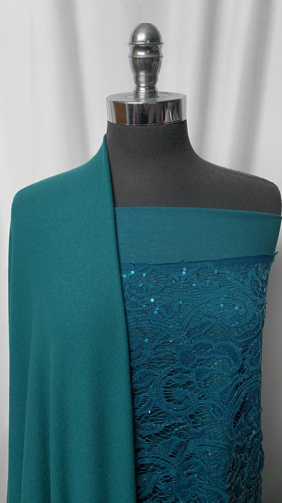 2YD Teal Green Peached PF & 3YD Teal Brushed Hacci SK & 2YD Sequin Stretch Lace : VSG003