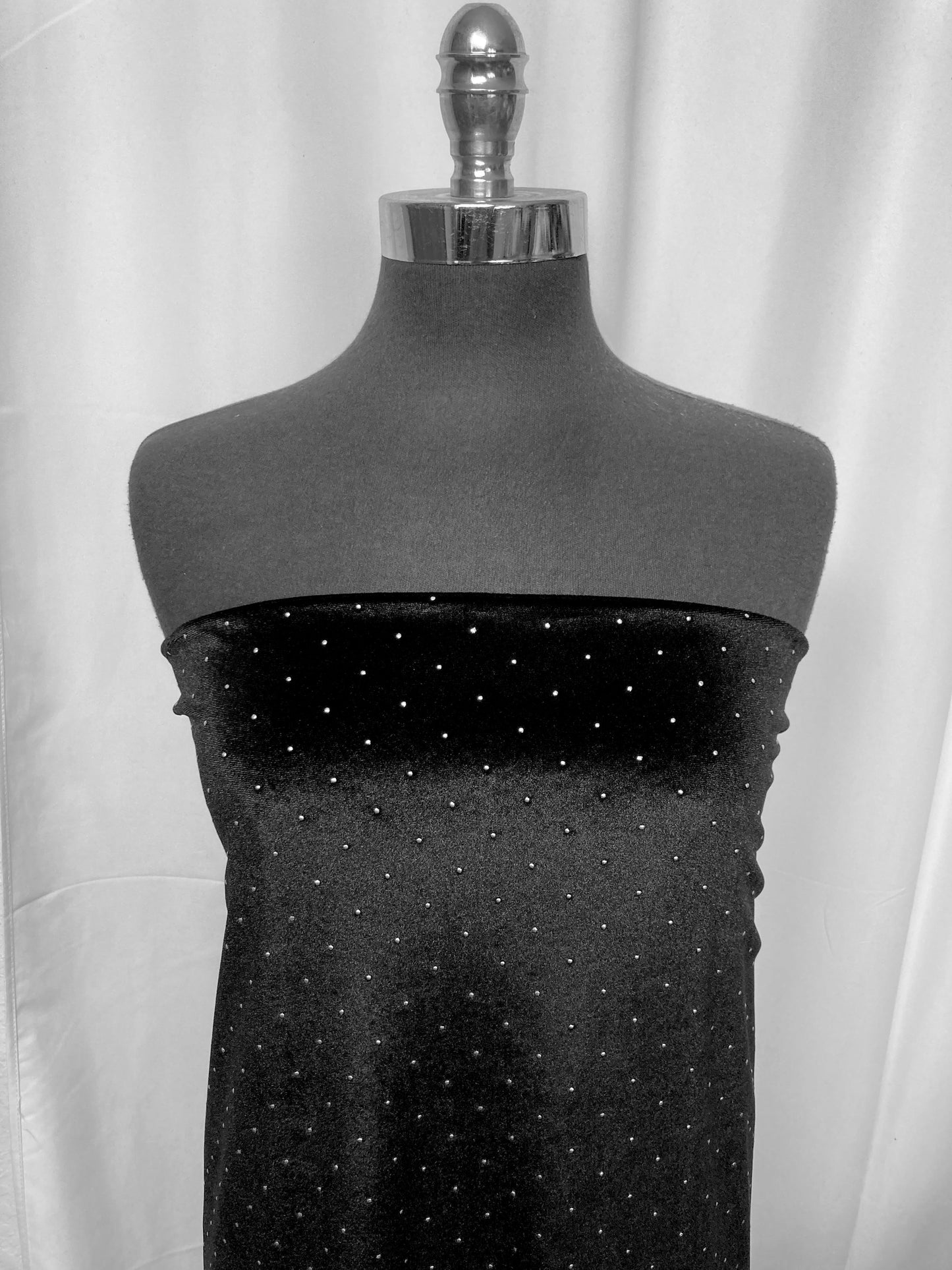 Black w/Silver Detail - 2-Way Stretch Velvet - 2 Yard Cut