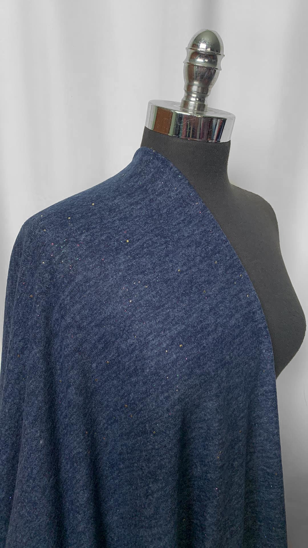 Navy Melange w/Glitter Accents - Brushed Hacci Sweater Knit - 3 Yard Cut