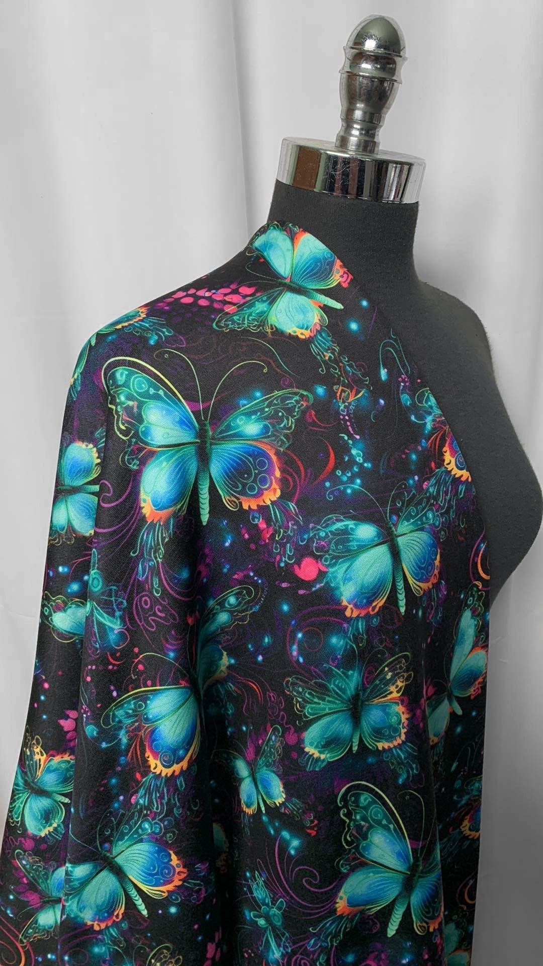 Neon Glow Butterfly - Poly/Spandex Sweatshirt Fleece - 2 Yard Cut