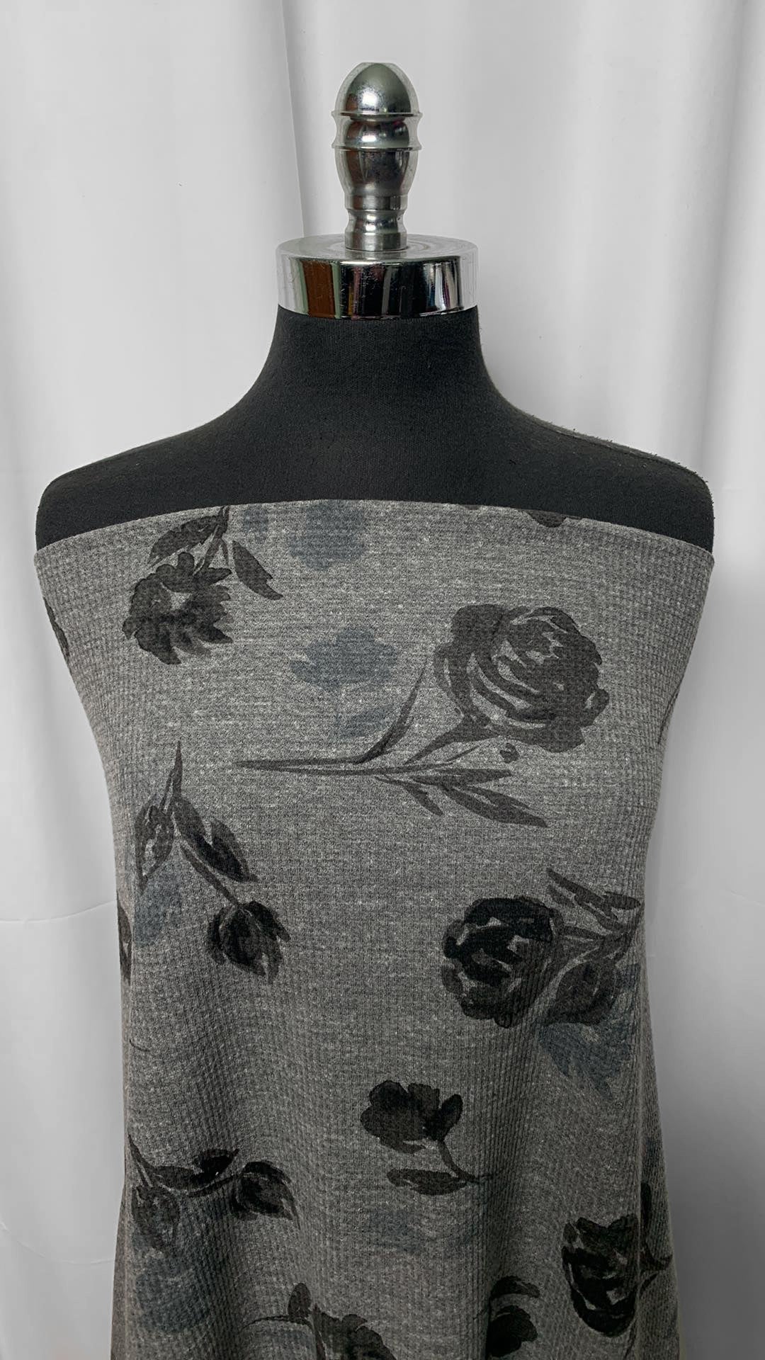 Charcoal Floral - (Cotton/Poly/Rayon) Thermal Knit - 3 Yard Cut