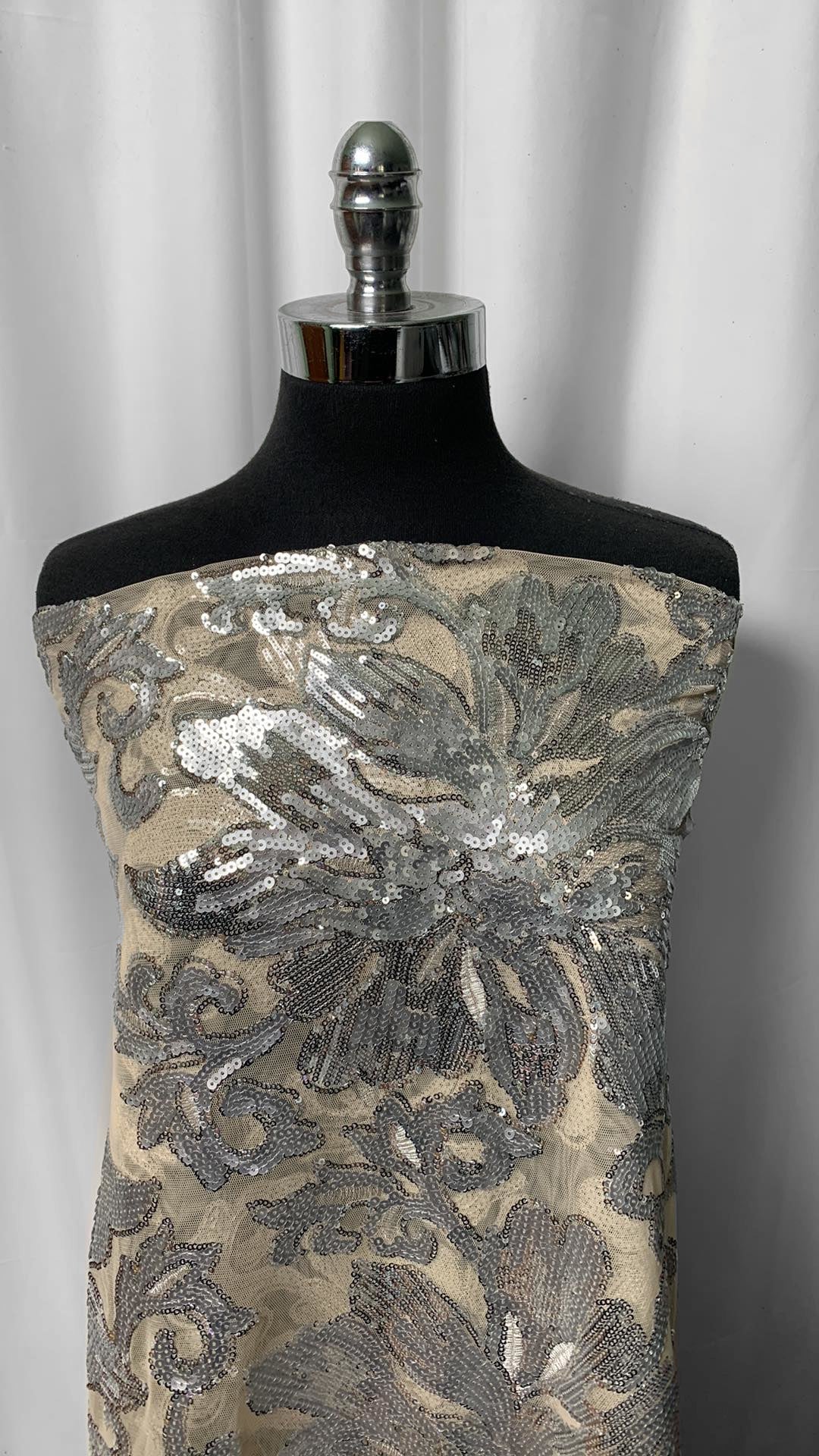 Floral Sequins on Tulle - 4 Yard Cut