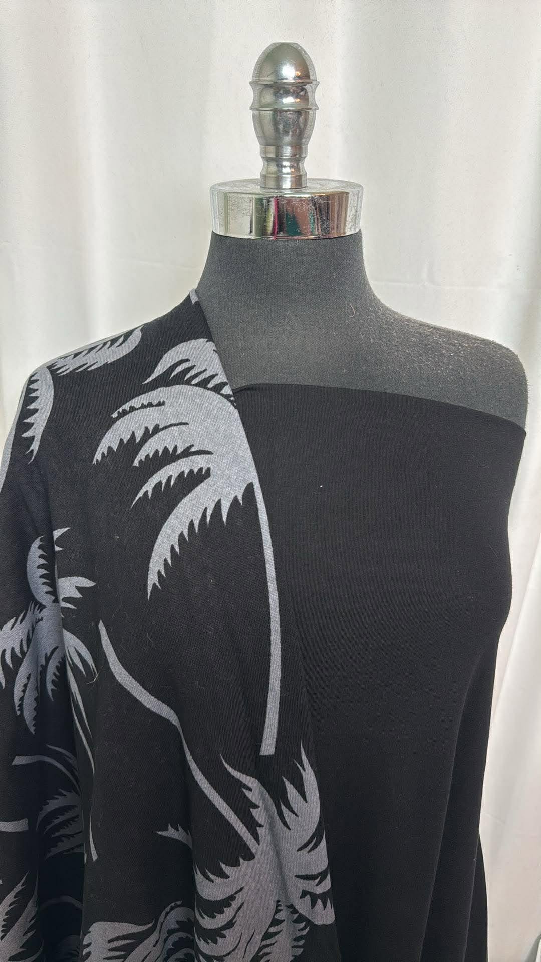 BLACK/GREY PALMS BUNDLE : 2YD Black Pima Cotton Jersey & 2YD Black/Grey Palm Tree Brushed Cotton FT : A30229