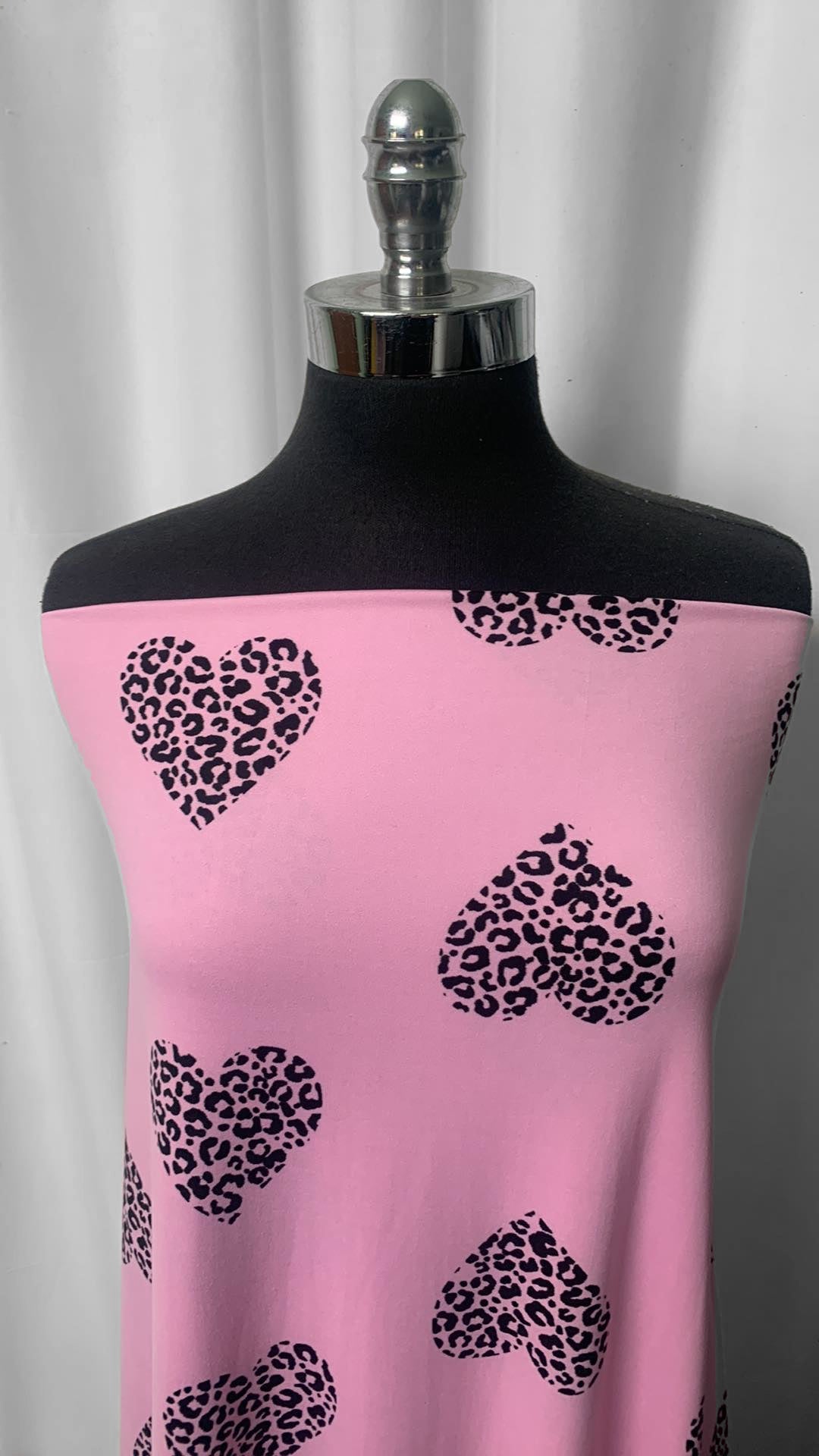 Pink/Black Leopard Hearts - Double Brushed Poly Spandex - 4 Yard Cut
