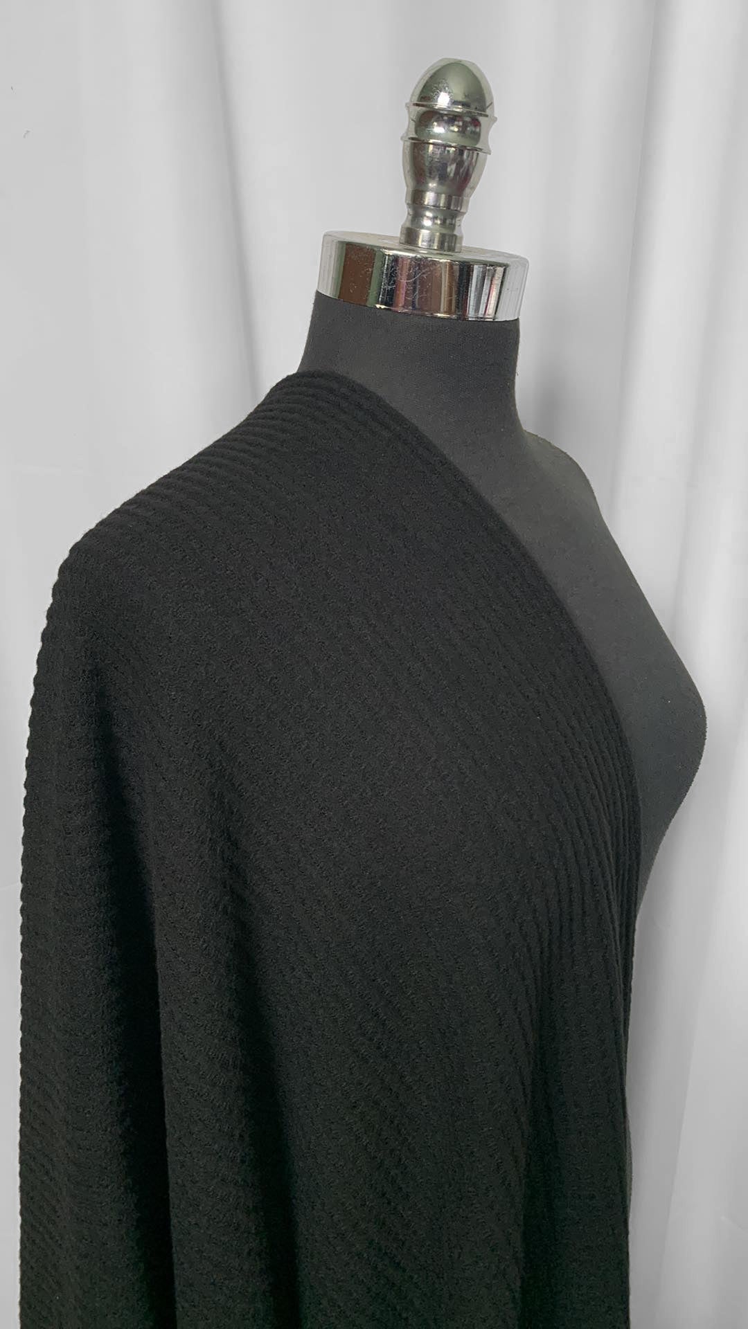 Solid Black - Brushed Waffle Knit - 2 Yard Cut