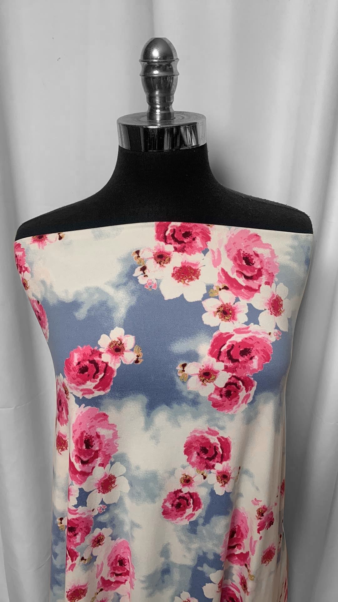 Tie Dye/Pink Floral - Double Brushed Poly Spandex - 2 Yard Cut