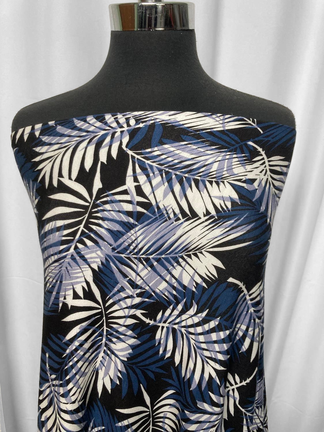 Navy Leaves - Rayon/Spandex - 4 Yard Cut