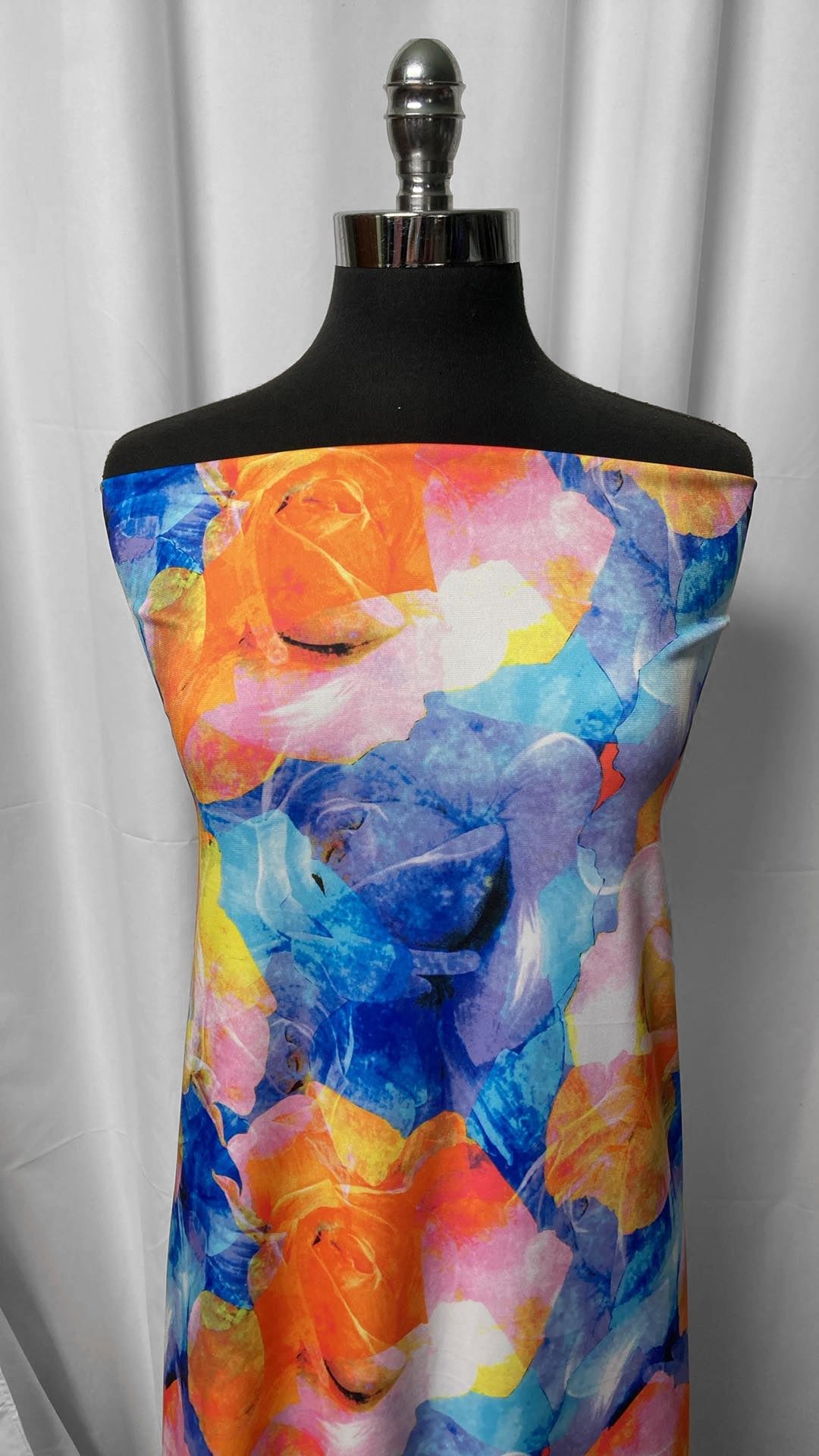 Blue/Orange Abstract Floral - ITY - 3 Yard Cut