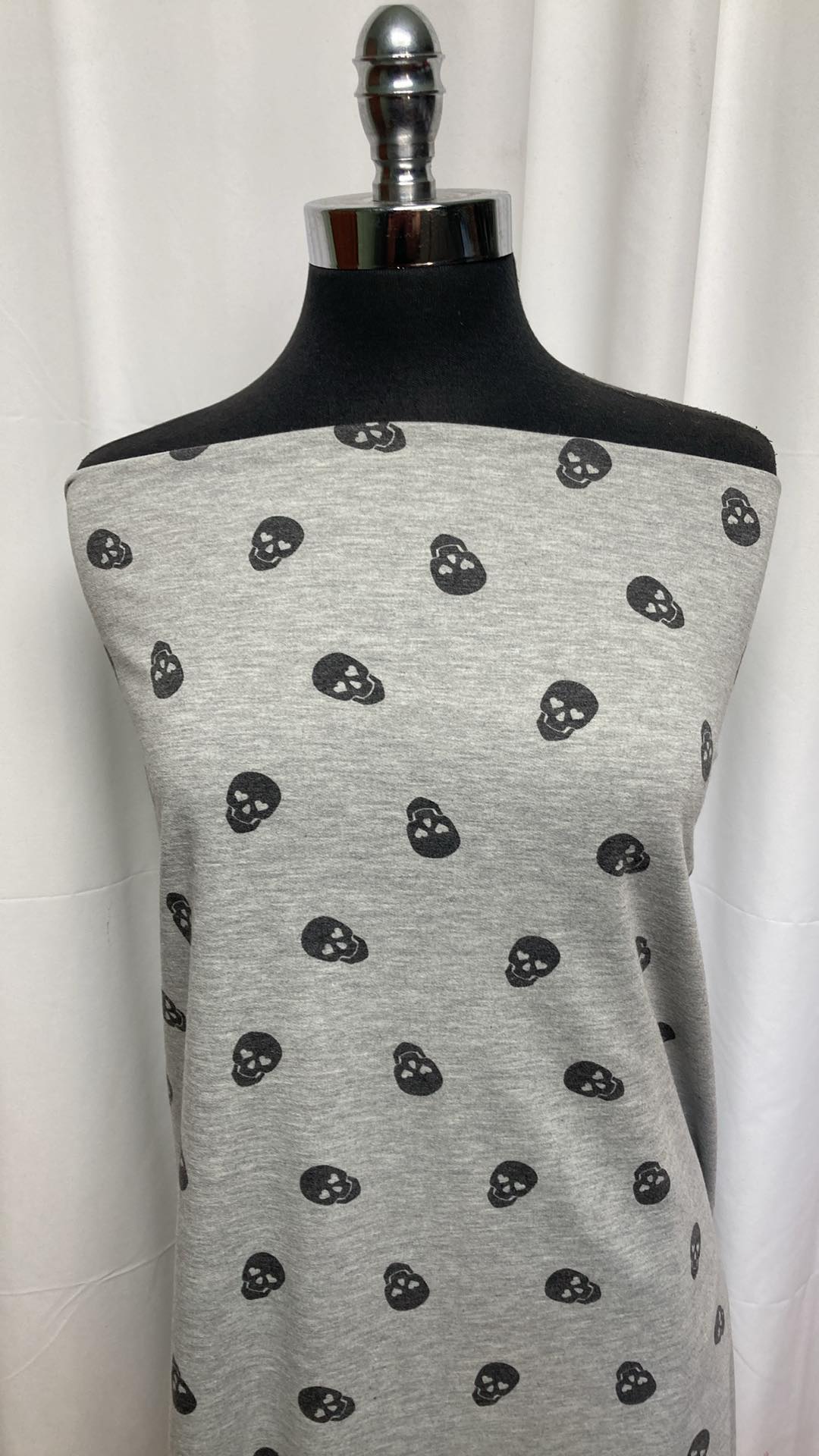 Grey/Black Skulls - Poly/Rayon/Spandex French Terry - 2 Yard Cut