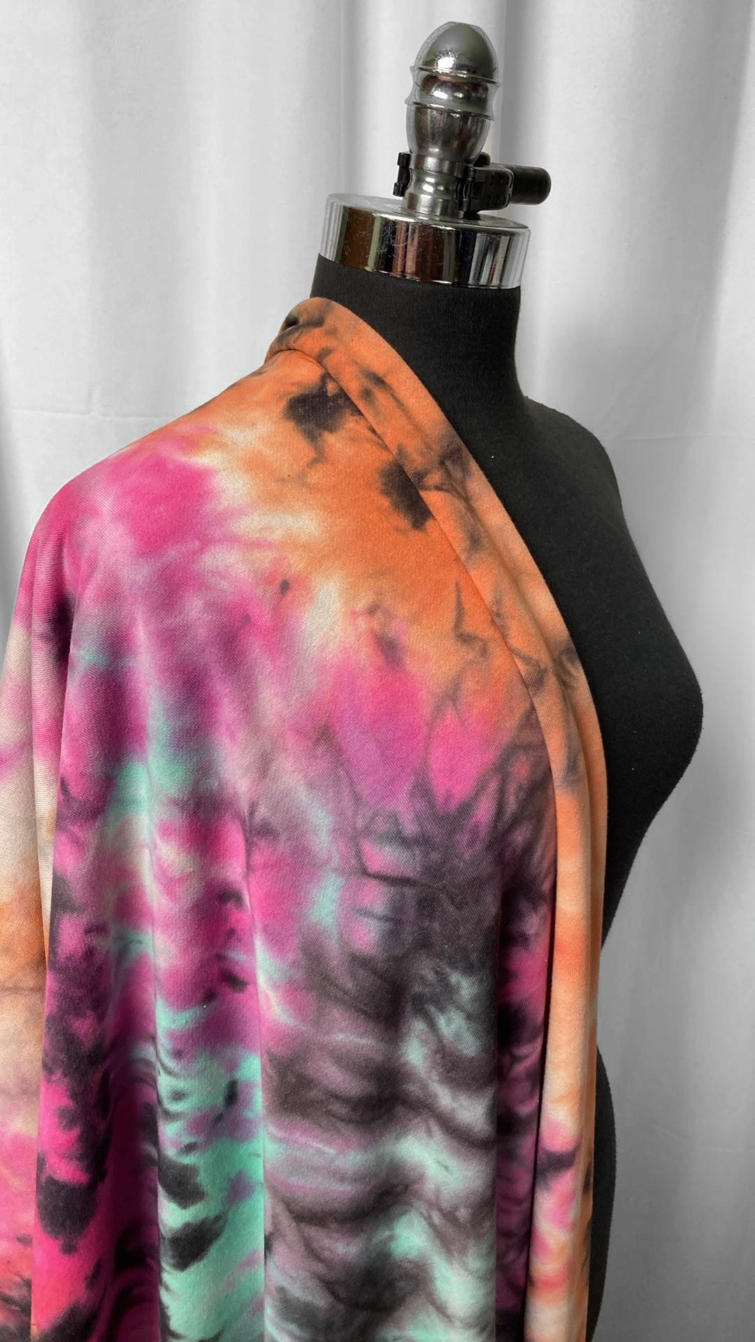 Orange/Pink/Green Tie Dye - Cotton/Poly French Terry - 2 Yard Cut