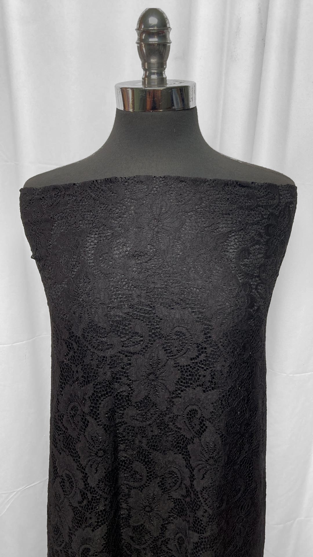 Black Floral - Stretch Lace - 2 Yard Cut