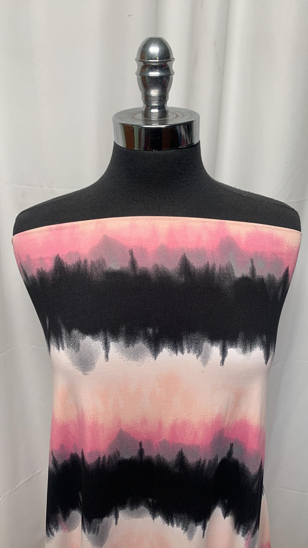 Black/Pink/Ivory Tie Dye Stripe - Double Brushed Poly Spandex - 2 Yard Cut